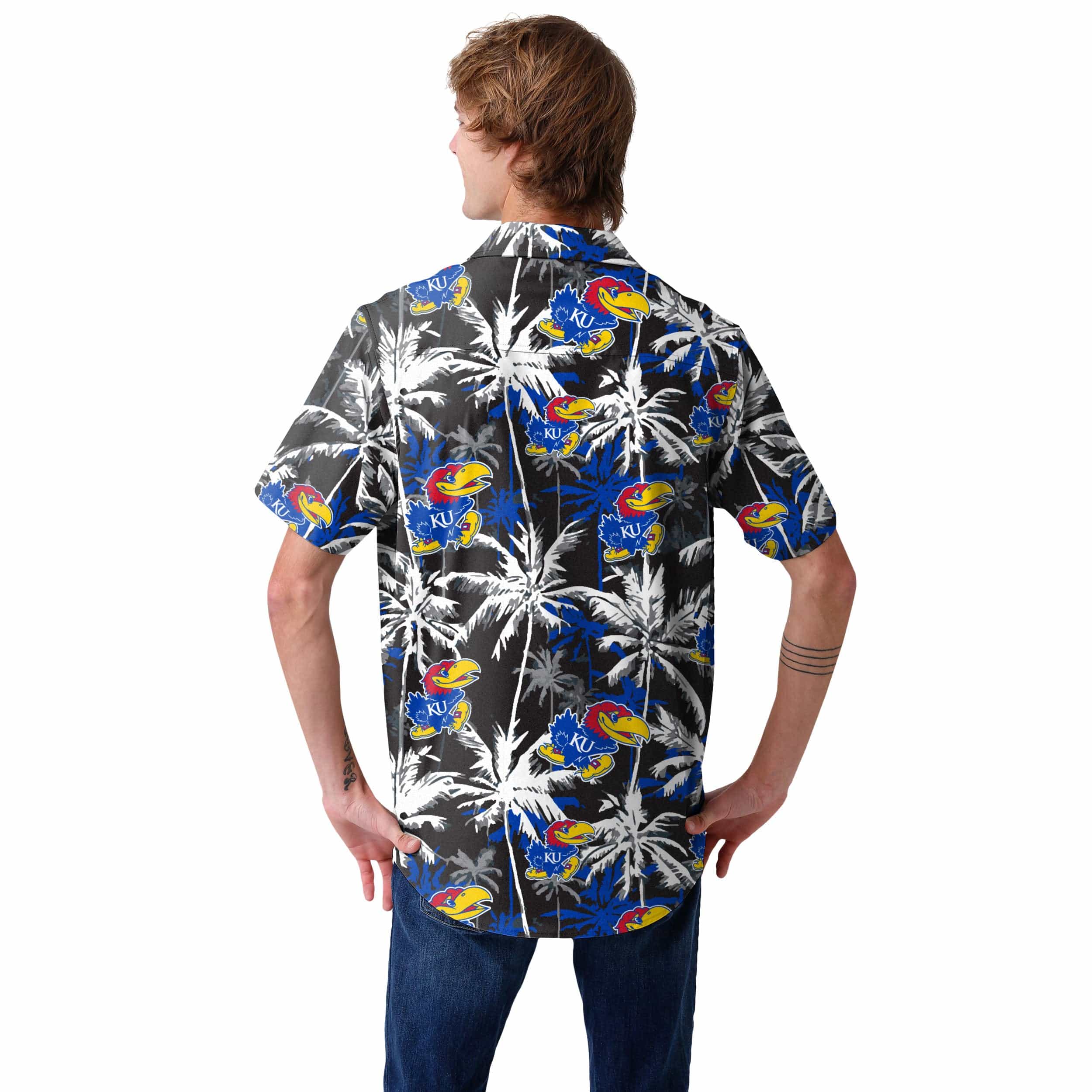 Kansas Jayhawks NCAA Mens Black Floral Button Up Shirt - Image 3