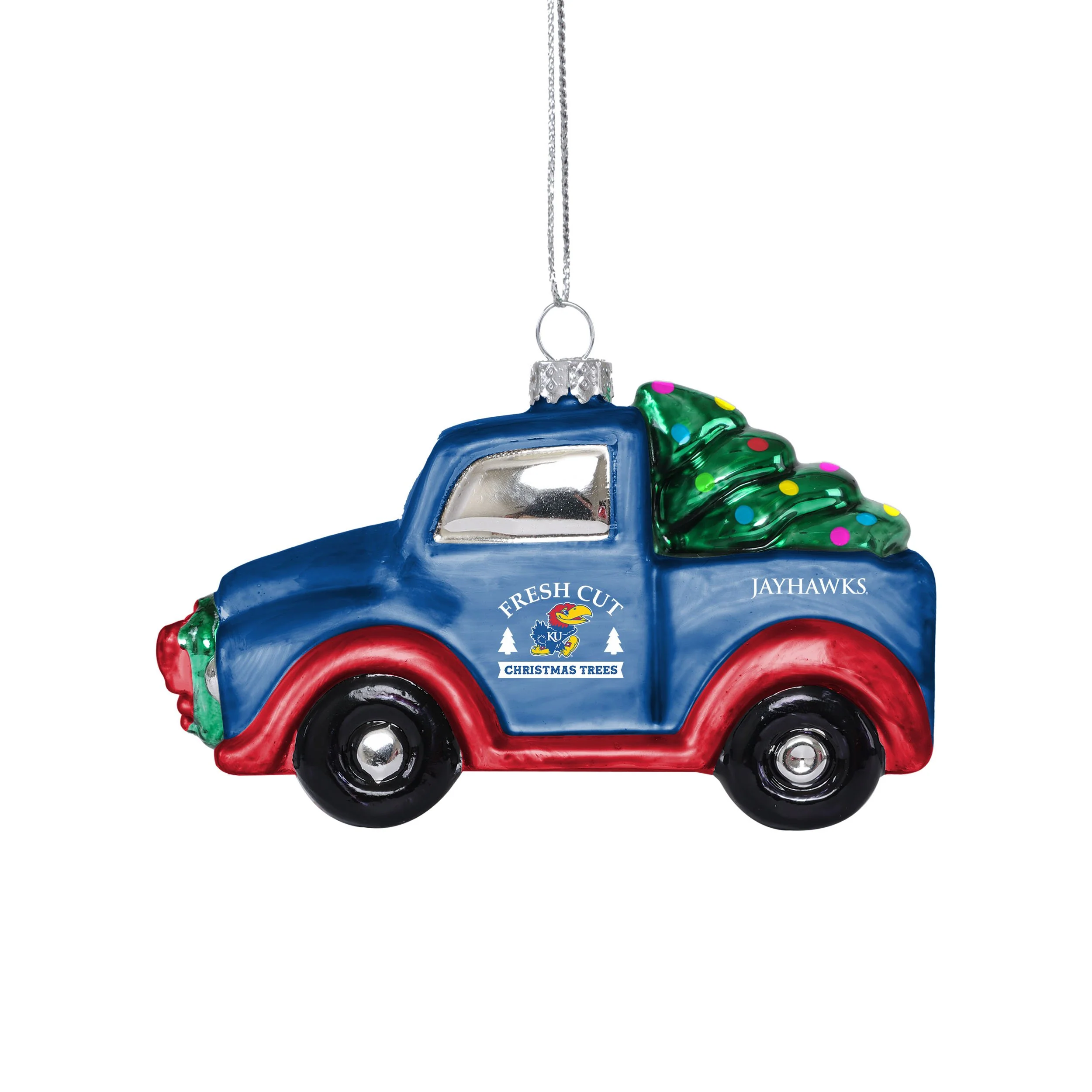 Kansas Jayhawks NCAA Blown Glass Truck Ornament