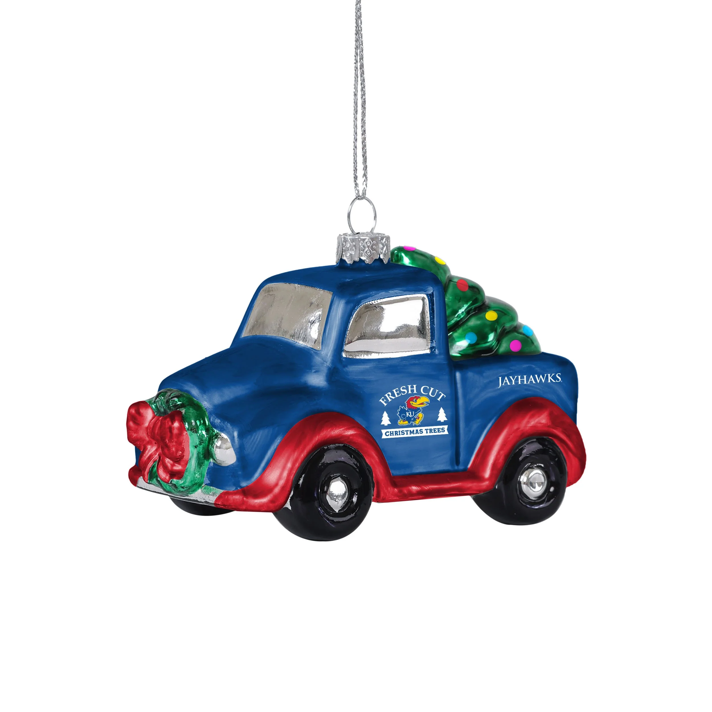 Kansas Jayhawks NCAA Blown Glass Truck Ornament - Image 2