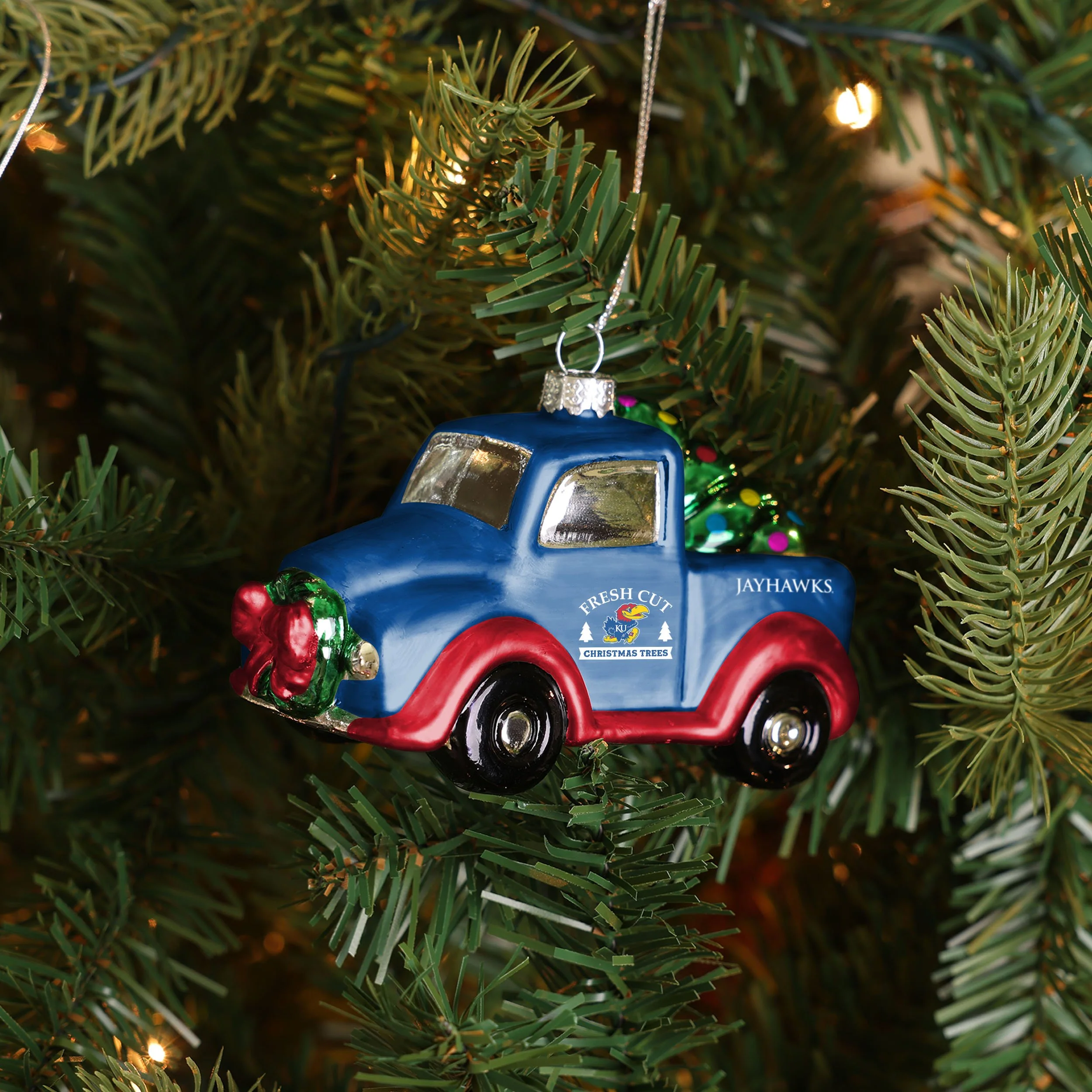 Kansas Jayhawks NCAA Blown Glass Truck Ornament - Image 3
