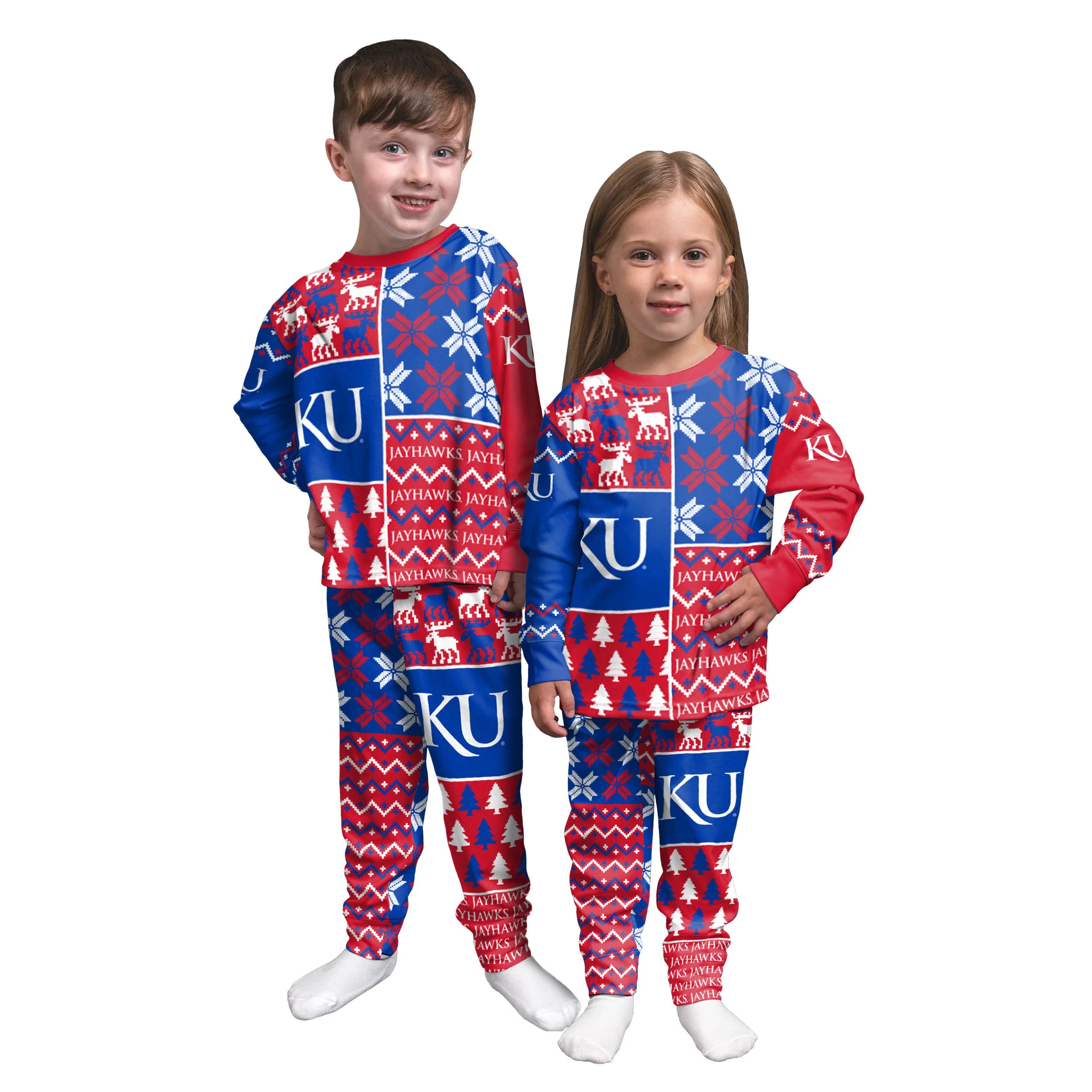 Kansas Jayhawks NCAA Busy Block Family Holiday Pajamas - Image 3