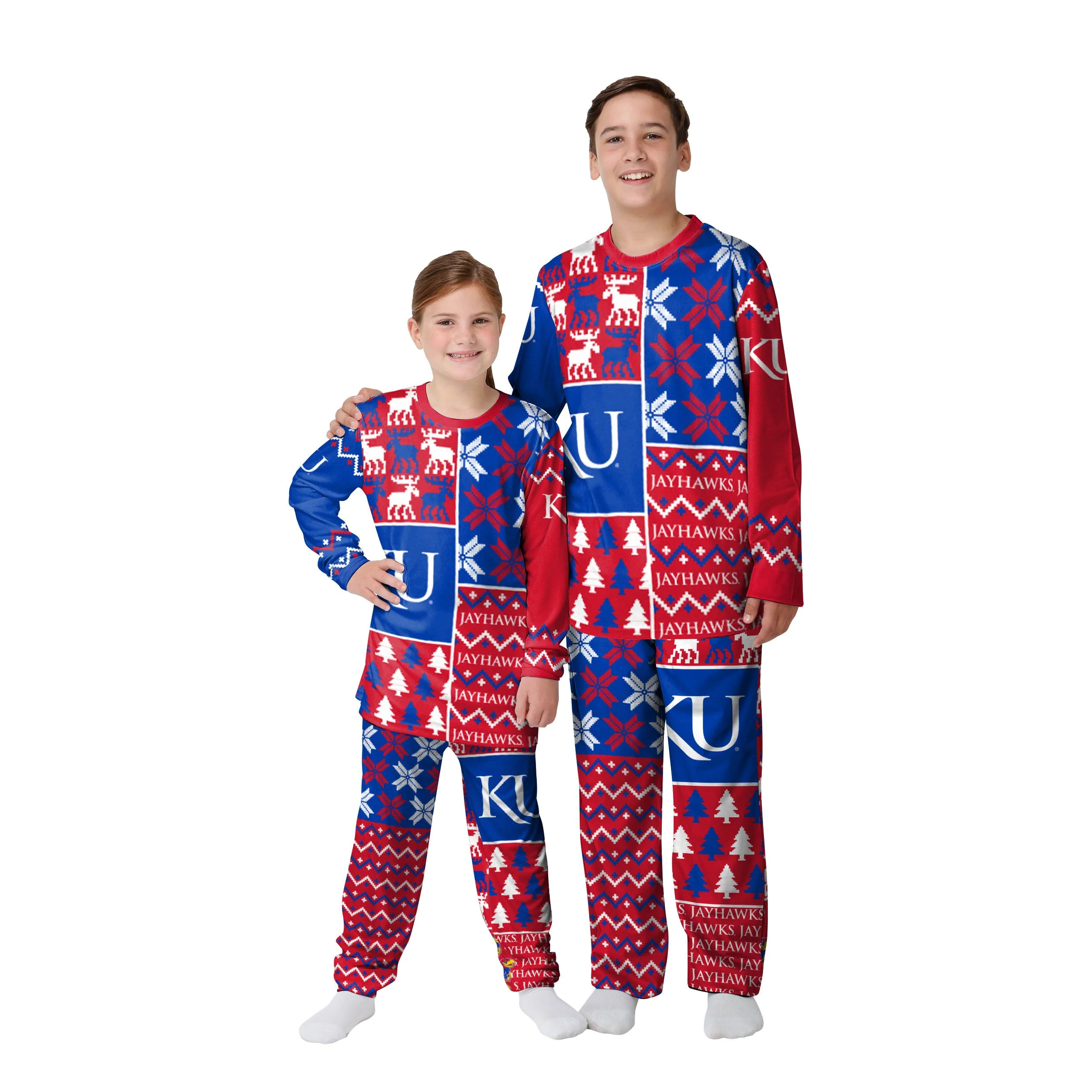 Kansas Jayhawks NCAA Busy Block Family Holiday Pajamas - Image 4