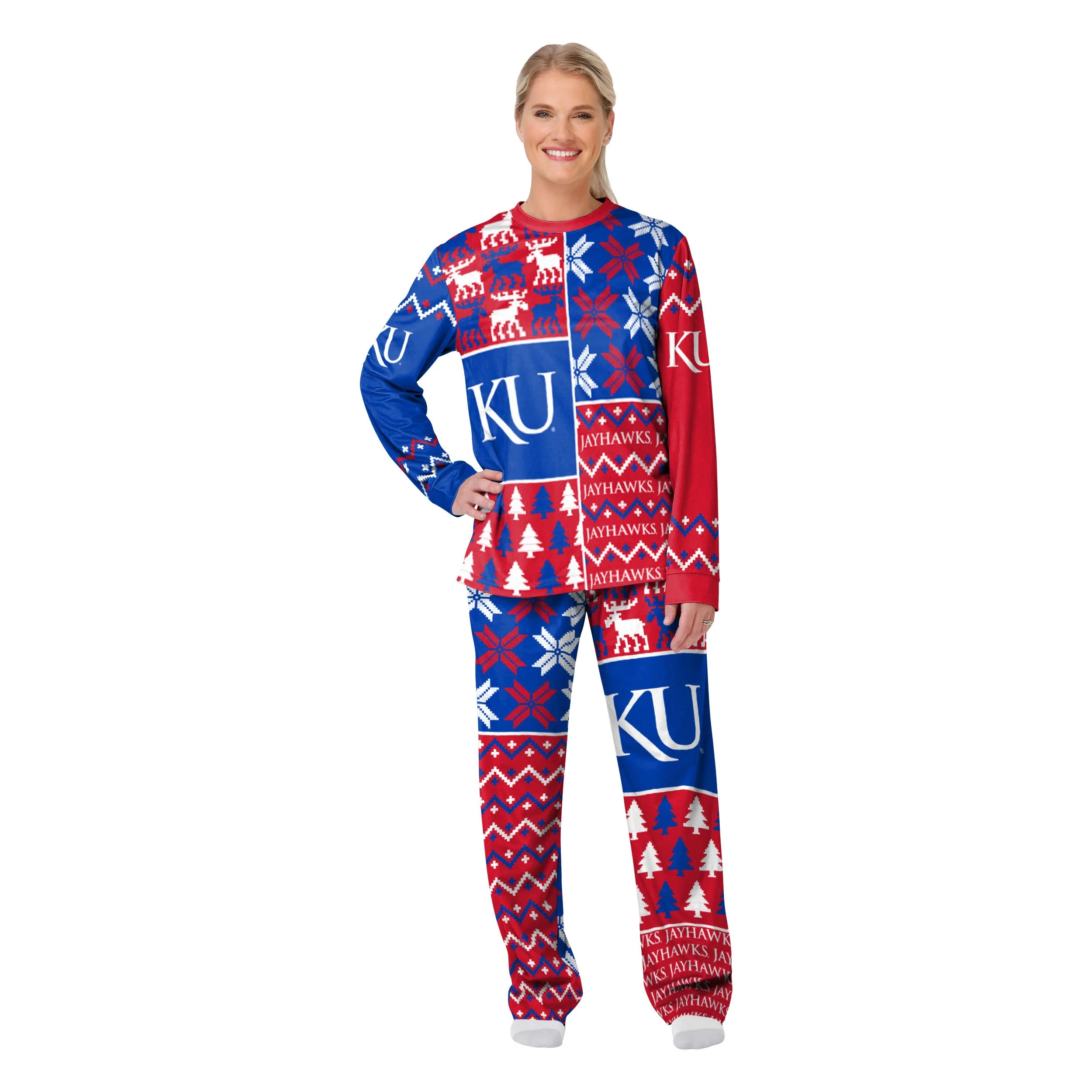 Kansas Jayhawks NCAA Busy Block Family Holiday Pajamas - Image 5