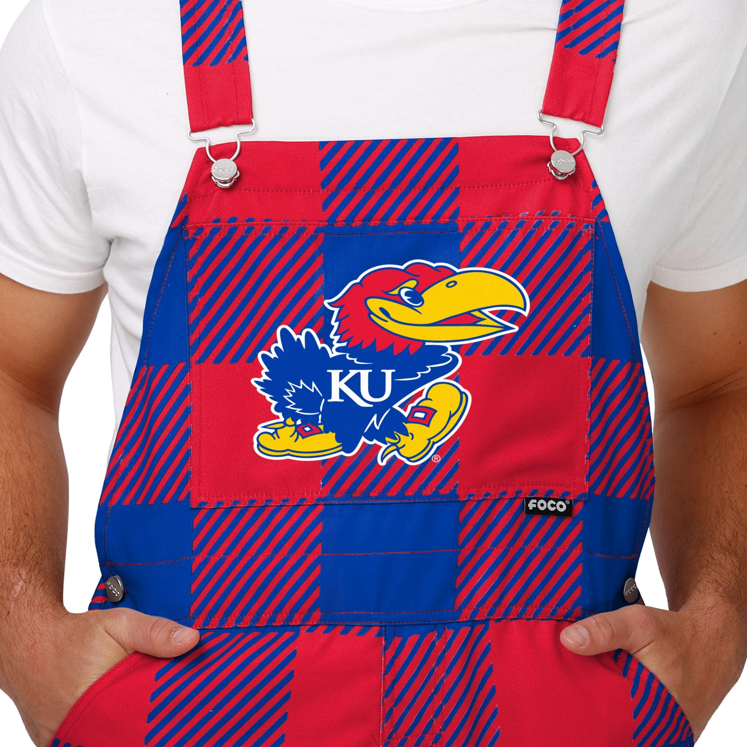 Kansas Jayhawks NCAA Mens Plaid Bib Overalls - Image 4