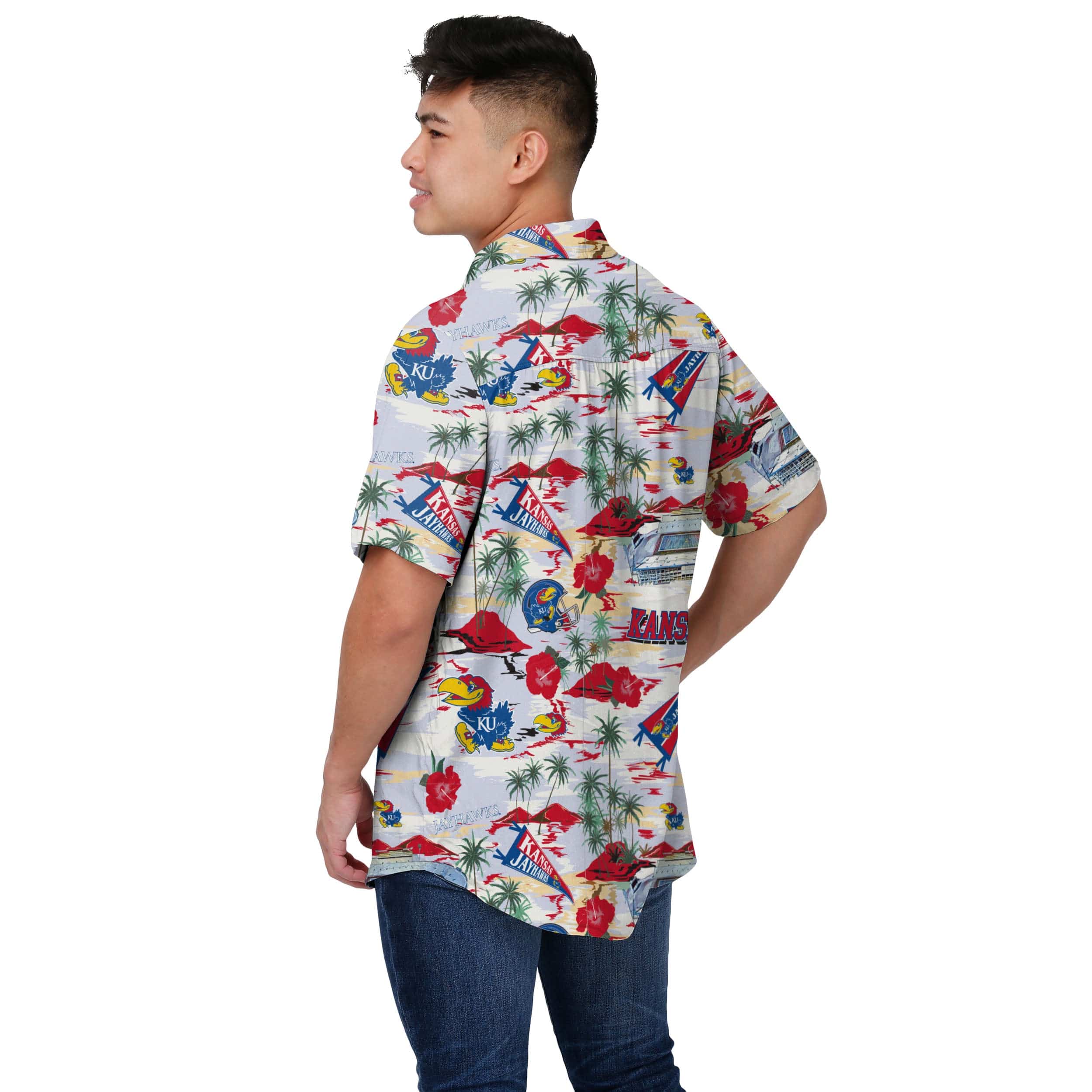 Kansas Jayhawks NCAA Mens Thematic Stadium Print Button Up Shirt - Image 3