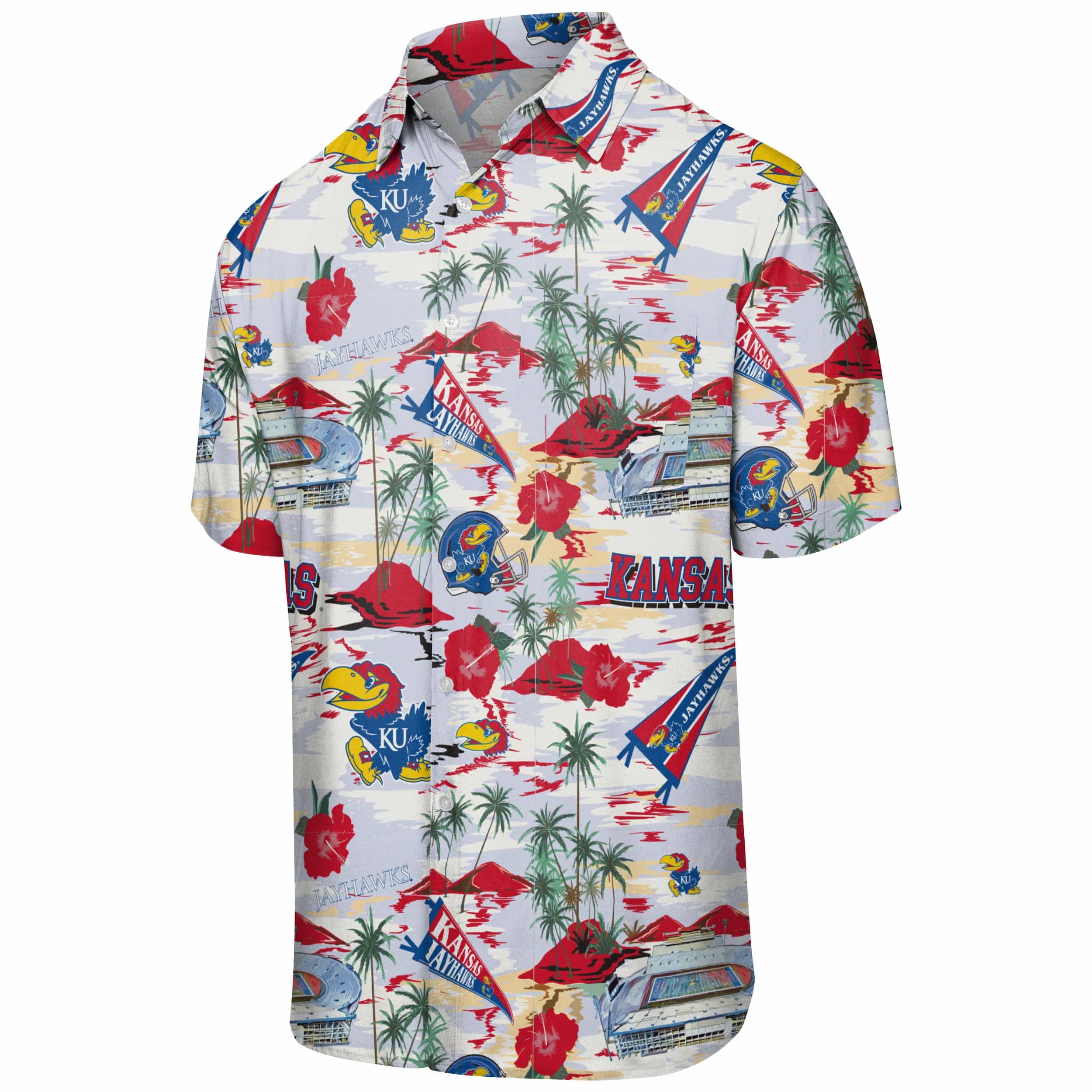 Kansas Jayhawks NCAA Mens Thematic Stadium Print Button Up Shirt - Image 4