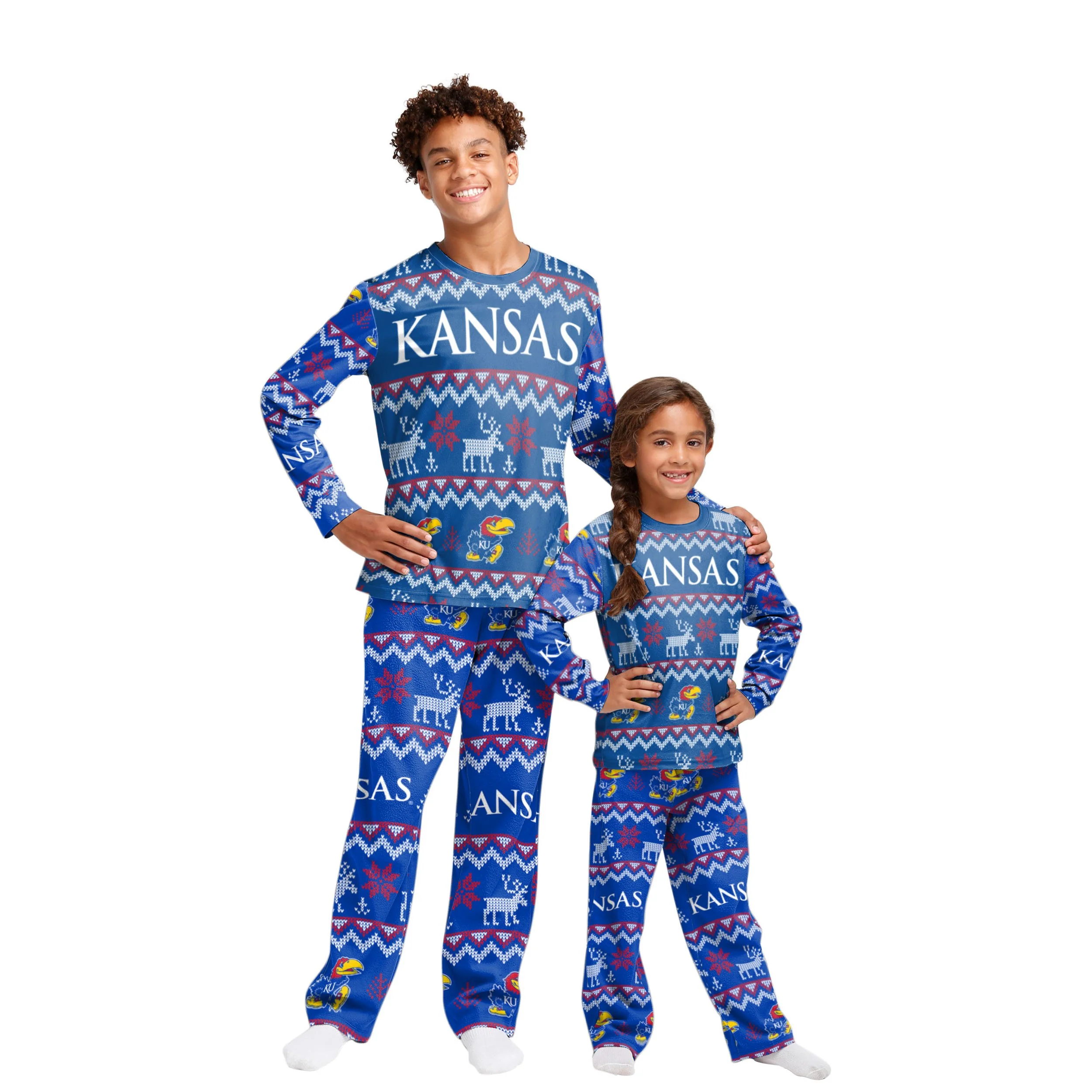 Kansas Jayhawks NCAA Ugly Pattern Family Holiday Pajamas - Image 4
