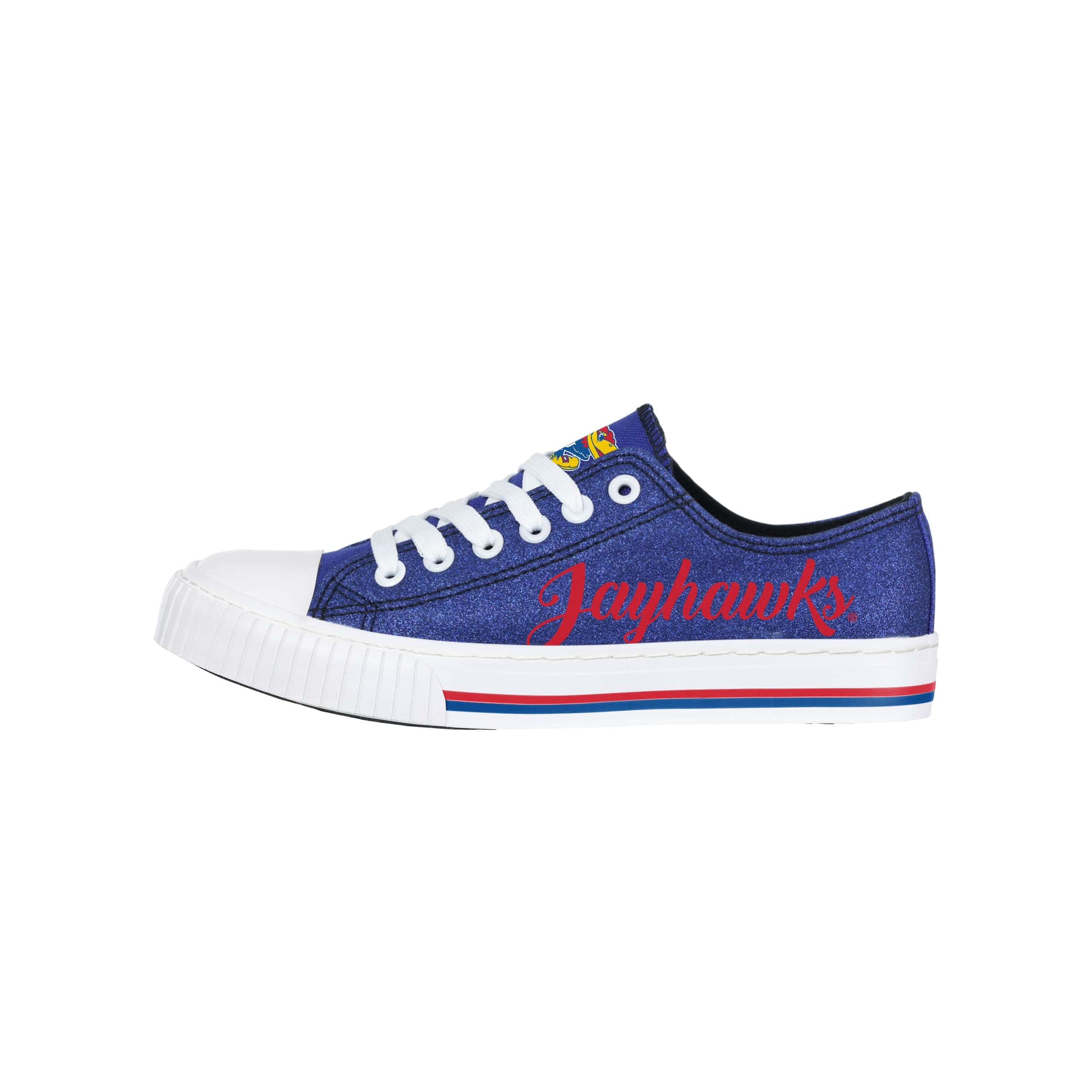 Kansas Jayhawks NCAA Womens Color Glitter Low Top Canvas Shoes - Image 2