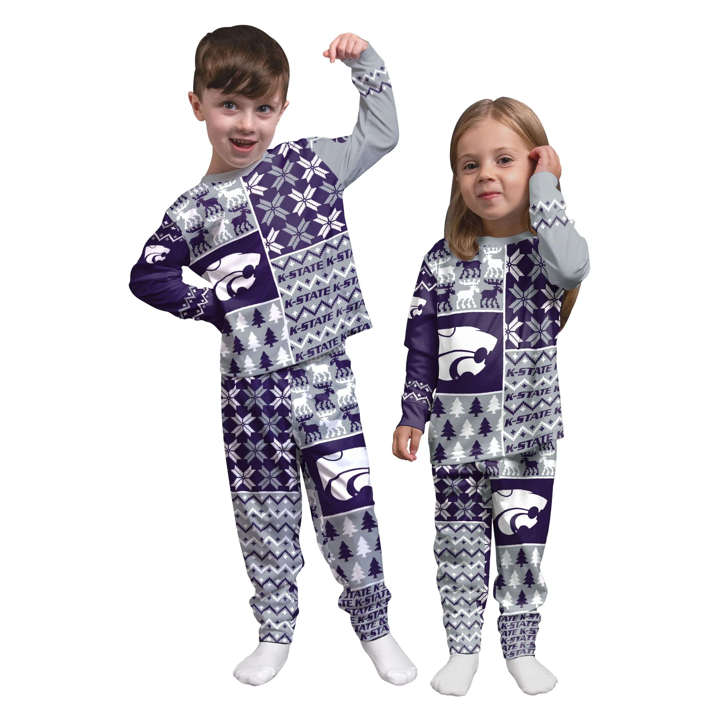 Kansas State Wildcats NCAA Busy Block Family Holiday Pajamas - Image 3