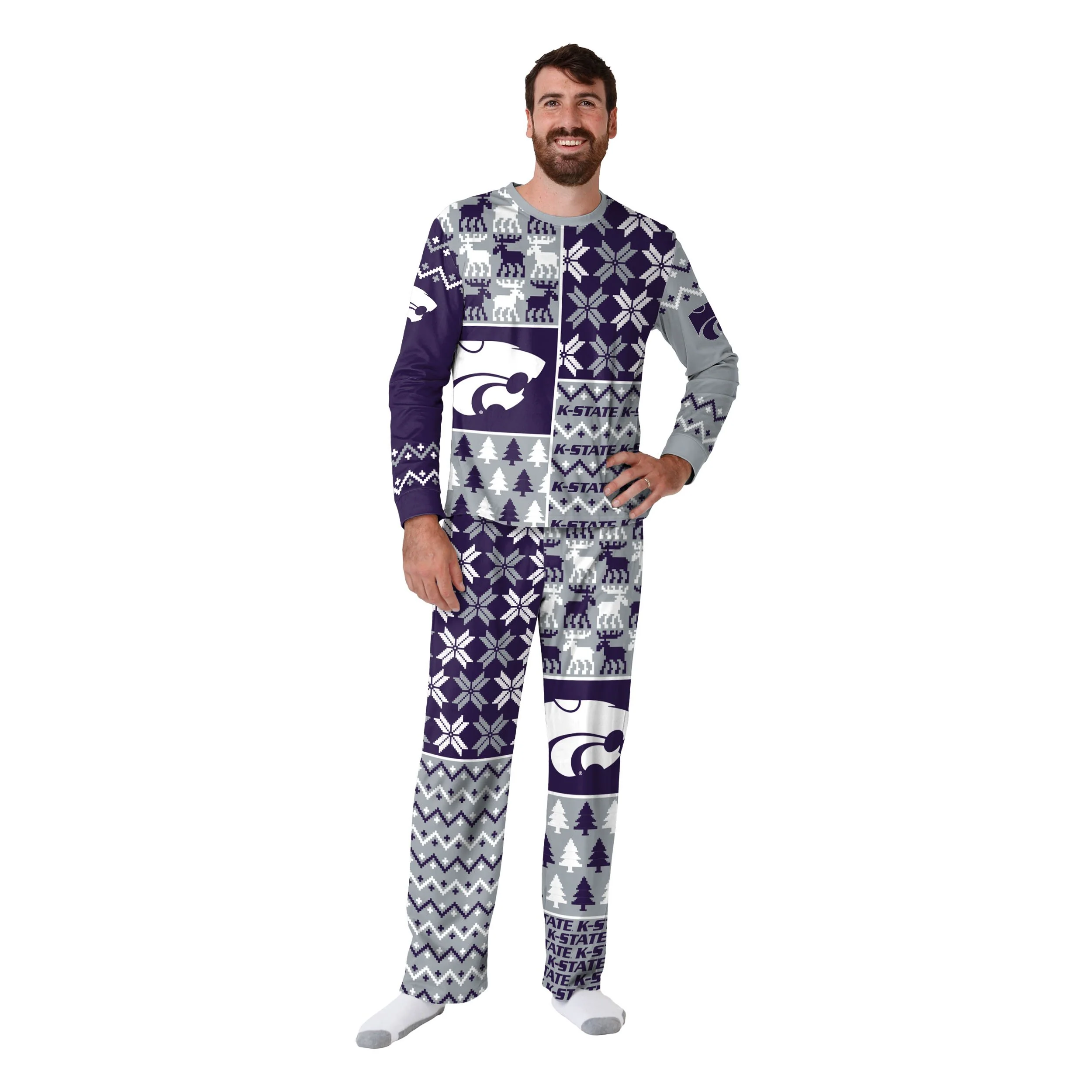 Kansas State Wildcats NCAA Busy Block Family Holiday Pajamas - Image 6