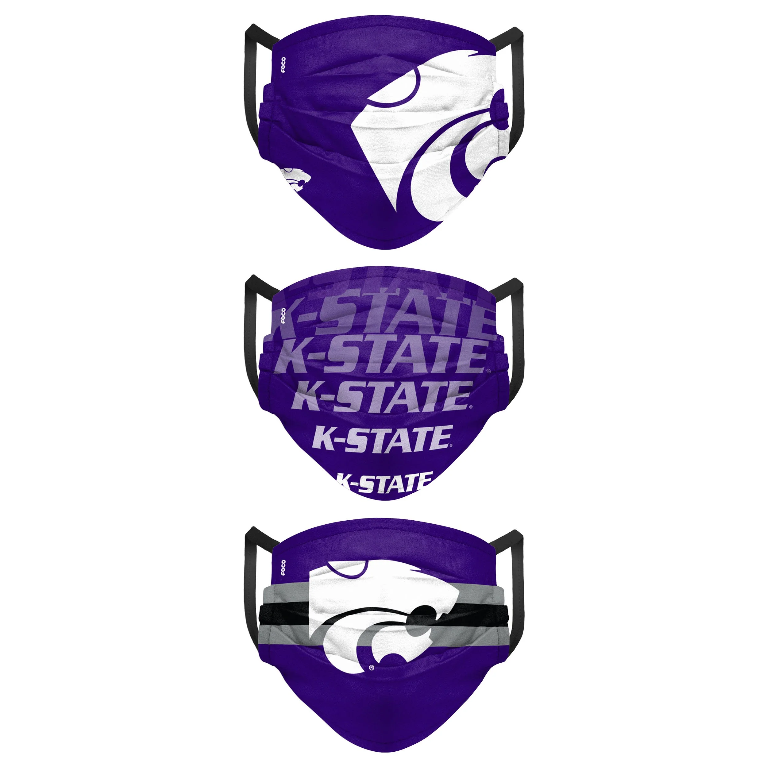 Kansas State Wildcats NCAA Mens Matchday 3 Pack Face Cover - Image 2