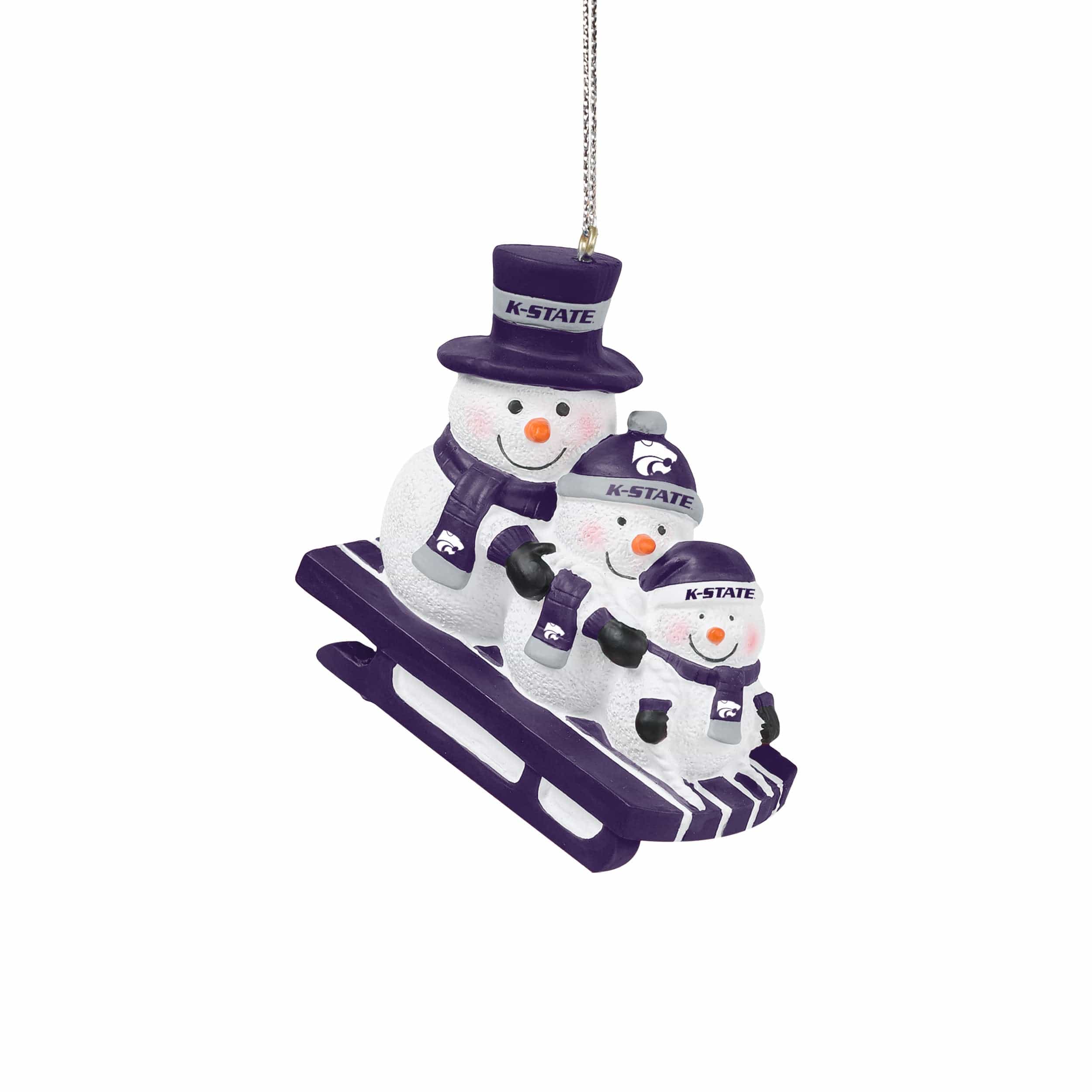 Kansas State Wildcats NCAA Sledding Snowmen Ornament