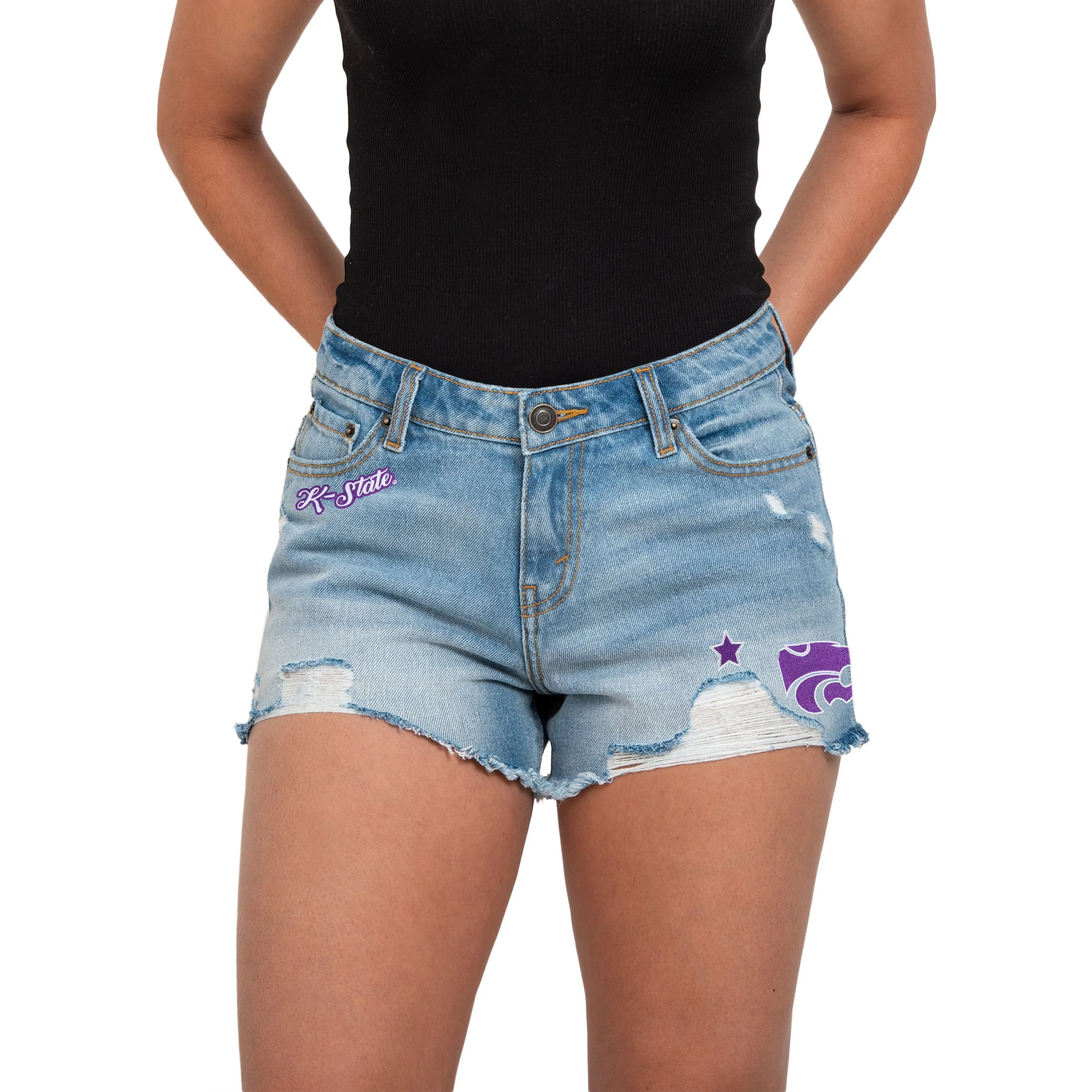 Kansas State Wildcats NCAA Womens Team Logo Denim Shorts