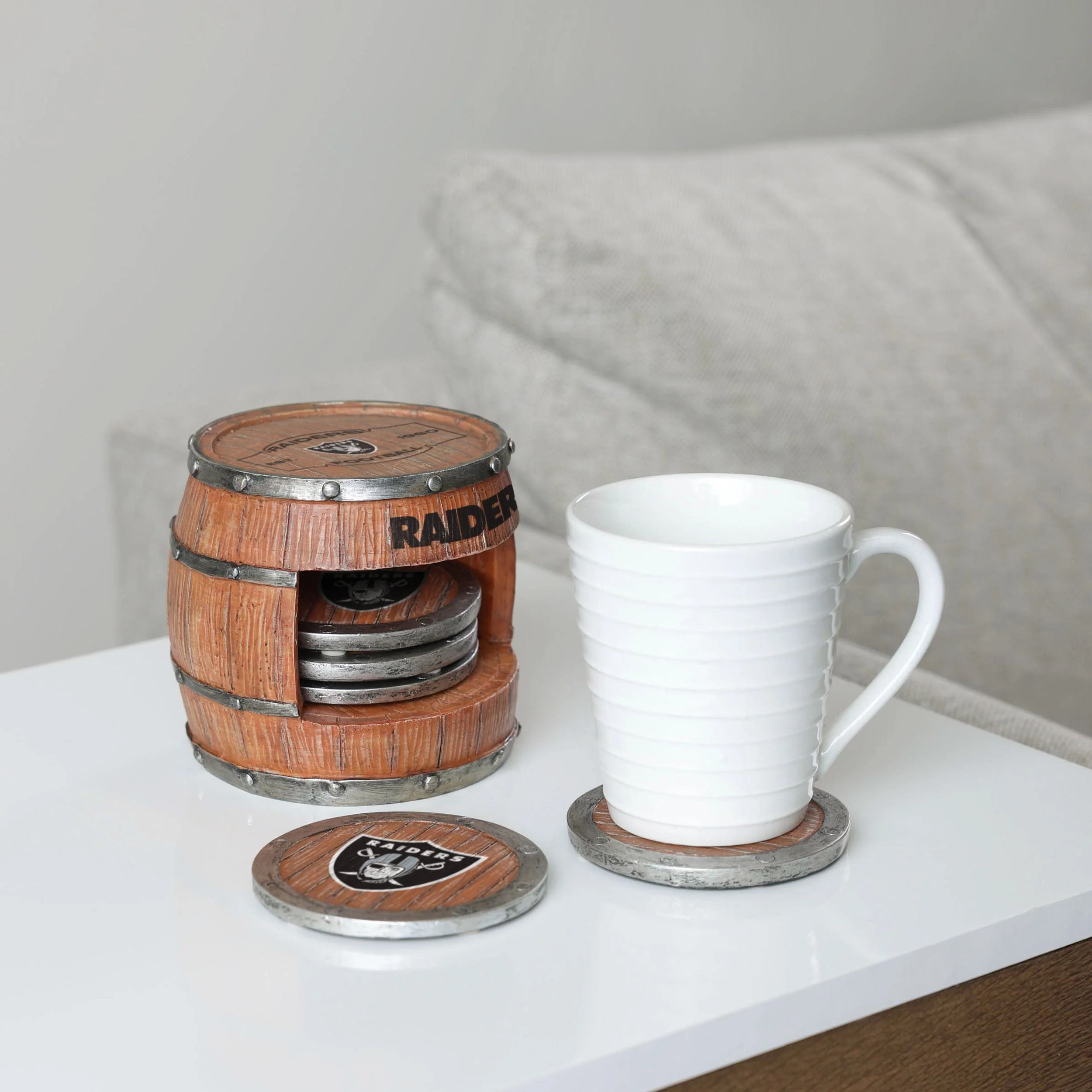 Las Vegas Raiders NFL 5 Pack Barrel Coaster Set - Image 4