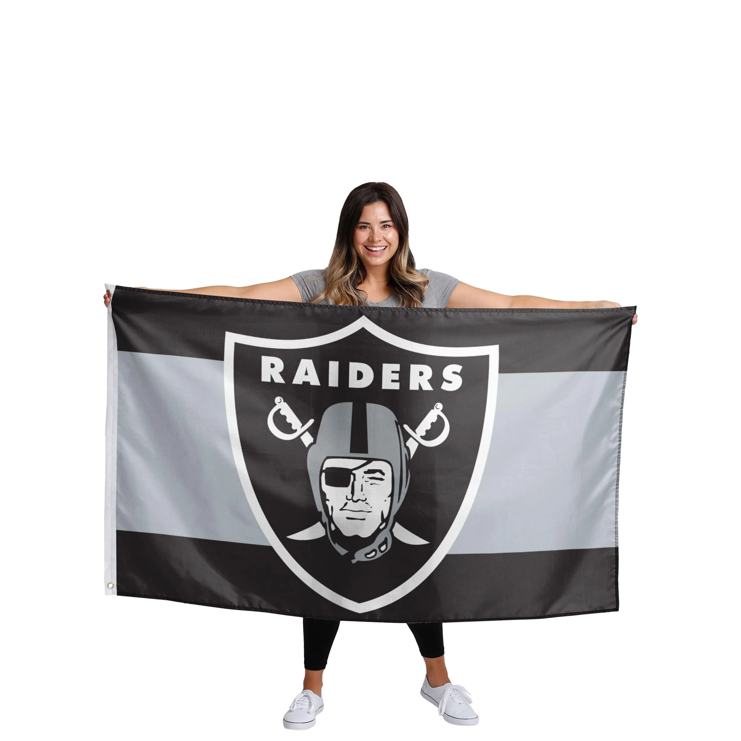 Las Vegas Raiders NFL Big Logo Team Stripe Horizontal Flag - Image 2