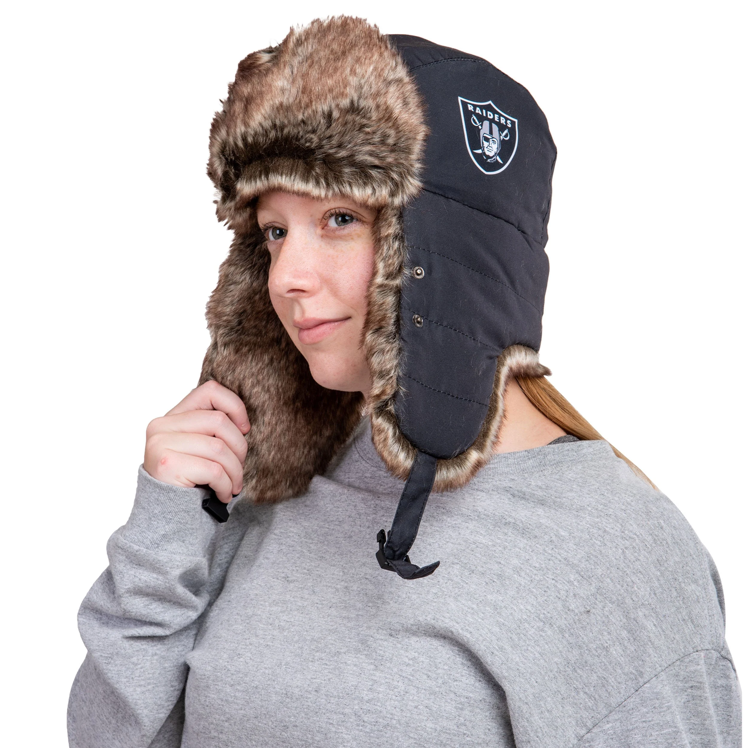 Las Vegas Raiders NFL Big Logo Trapper Hat With Face Cover - Image 3