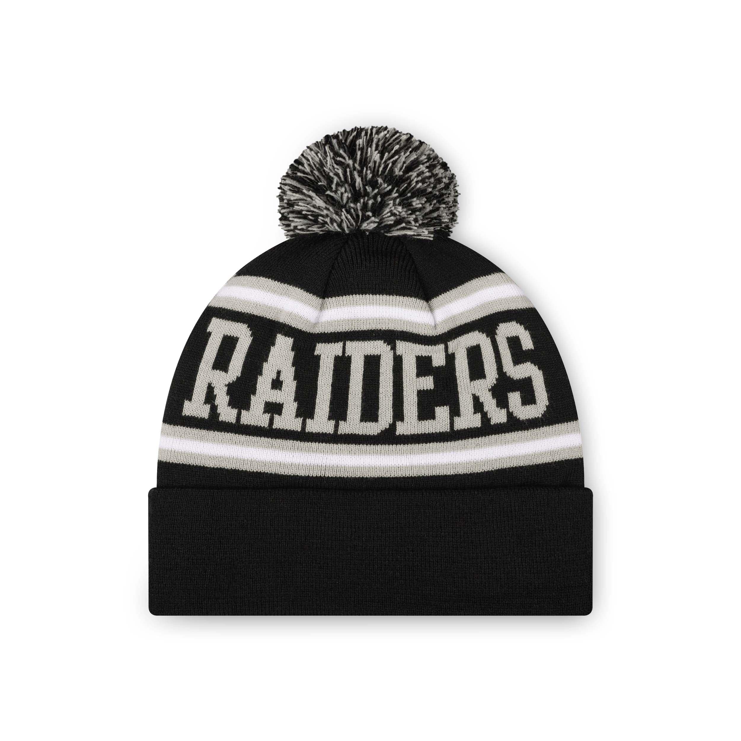 Las Vegas Raiders NFL Black Primary Logo Stripe Pom Beanie - Image 2
