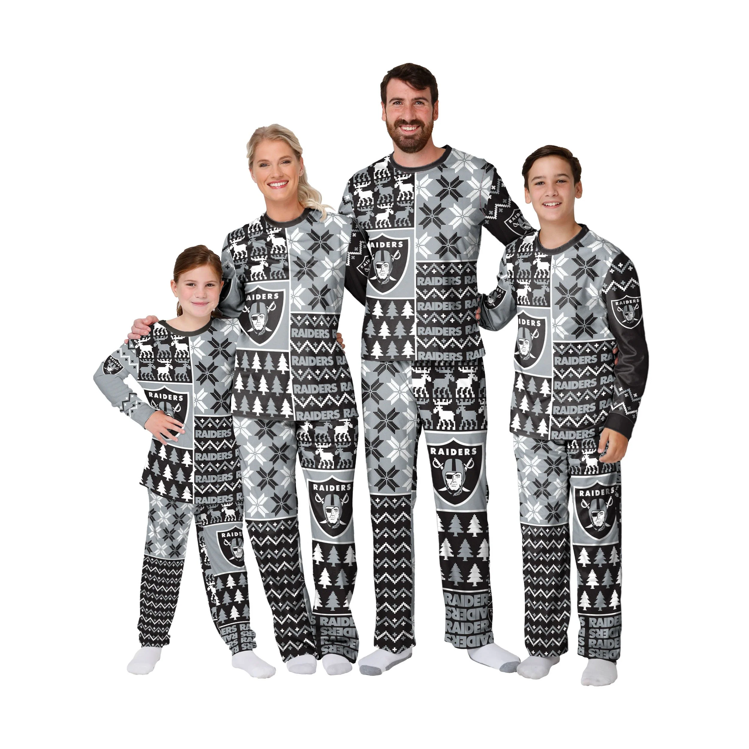 Las Vegas Raiders NFL Busy Block Family Holiday Pajamas