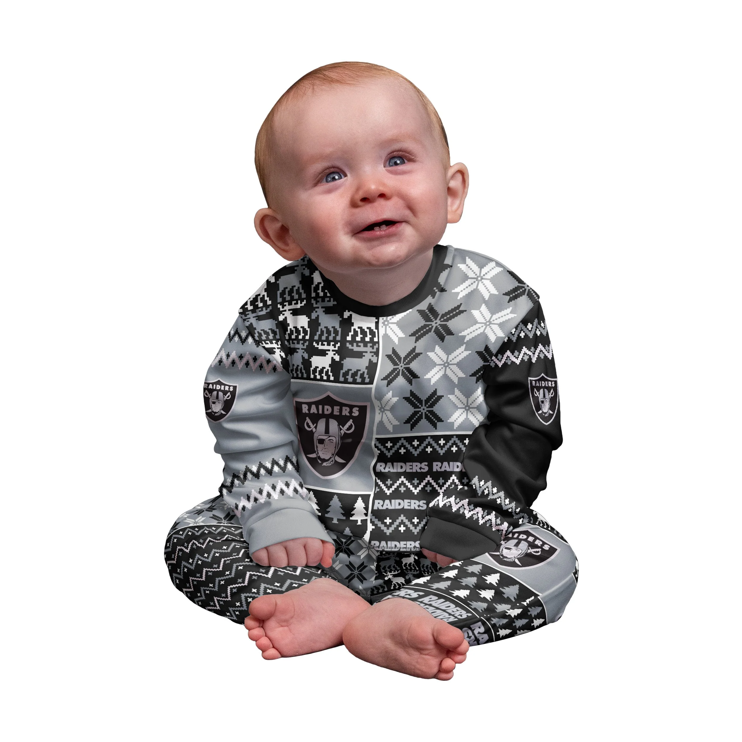 Las Vegas Raiders NFL Busy Block Family Holiday Pajamas - Image 2