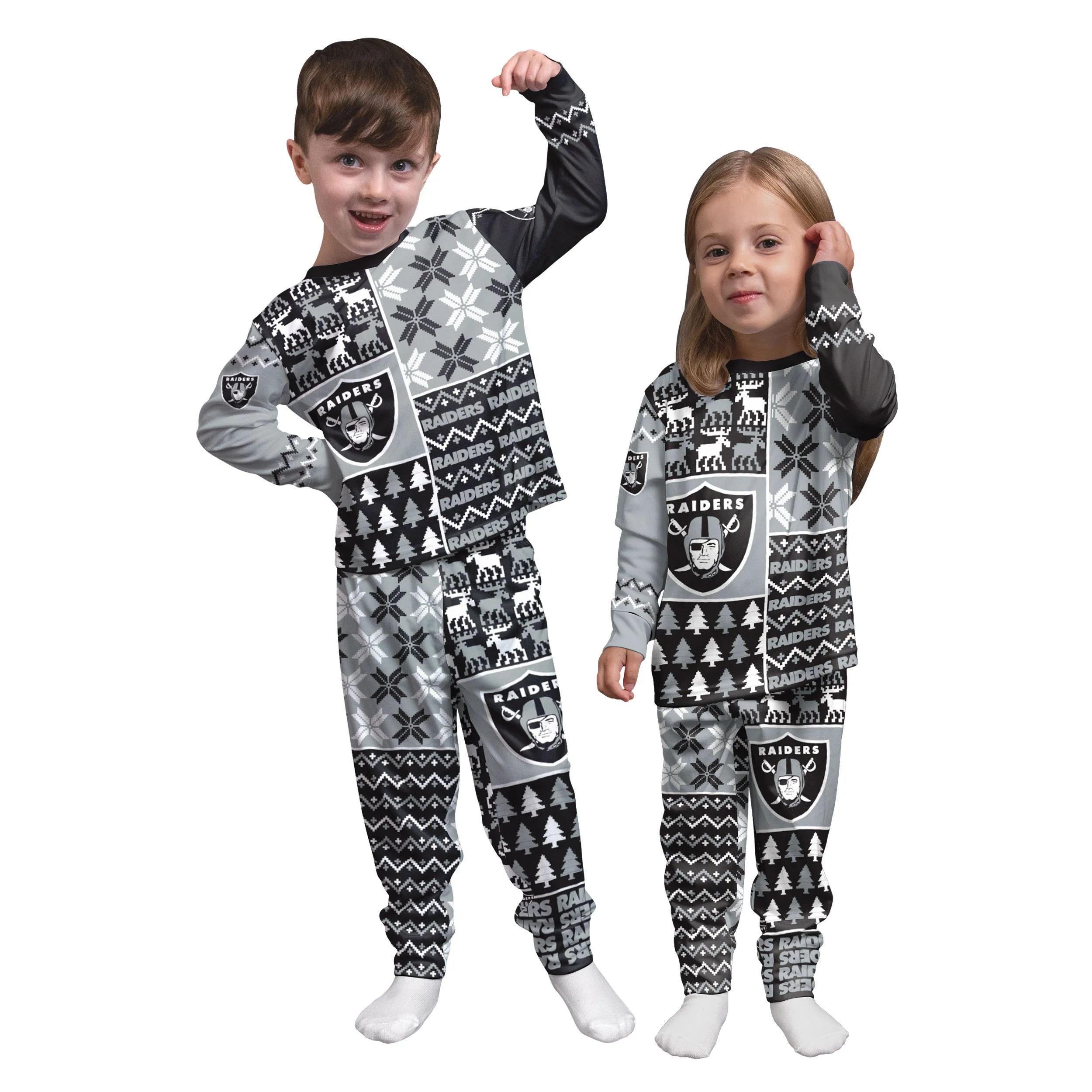 Las Vegas Raiders NFL Busy Block Family Holiday Pajamas - Image 3