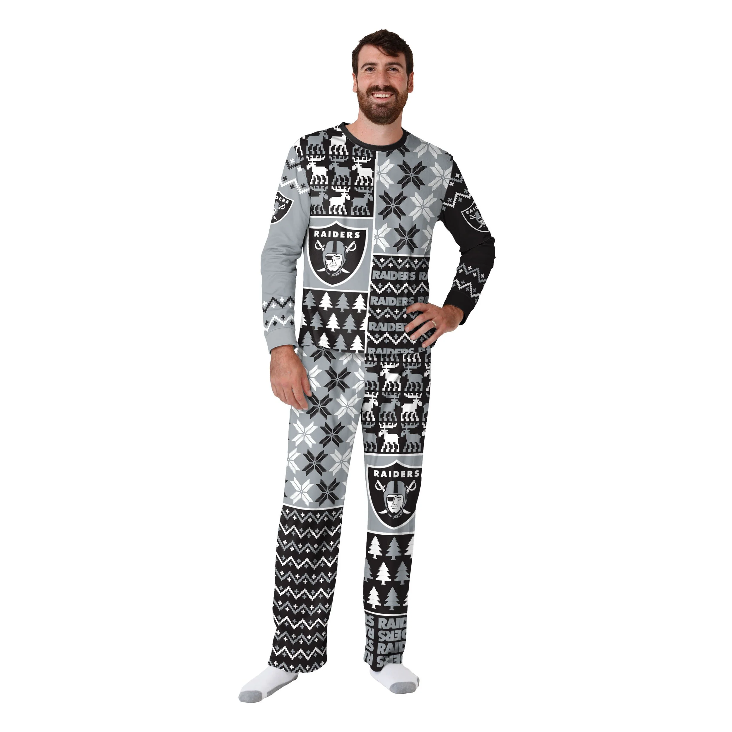 Las Vegas Raiders NFL Busy Block Family Holiday Pajamas - Image 6