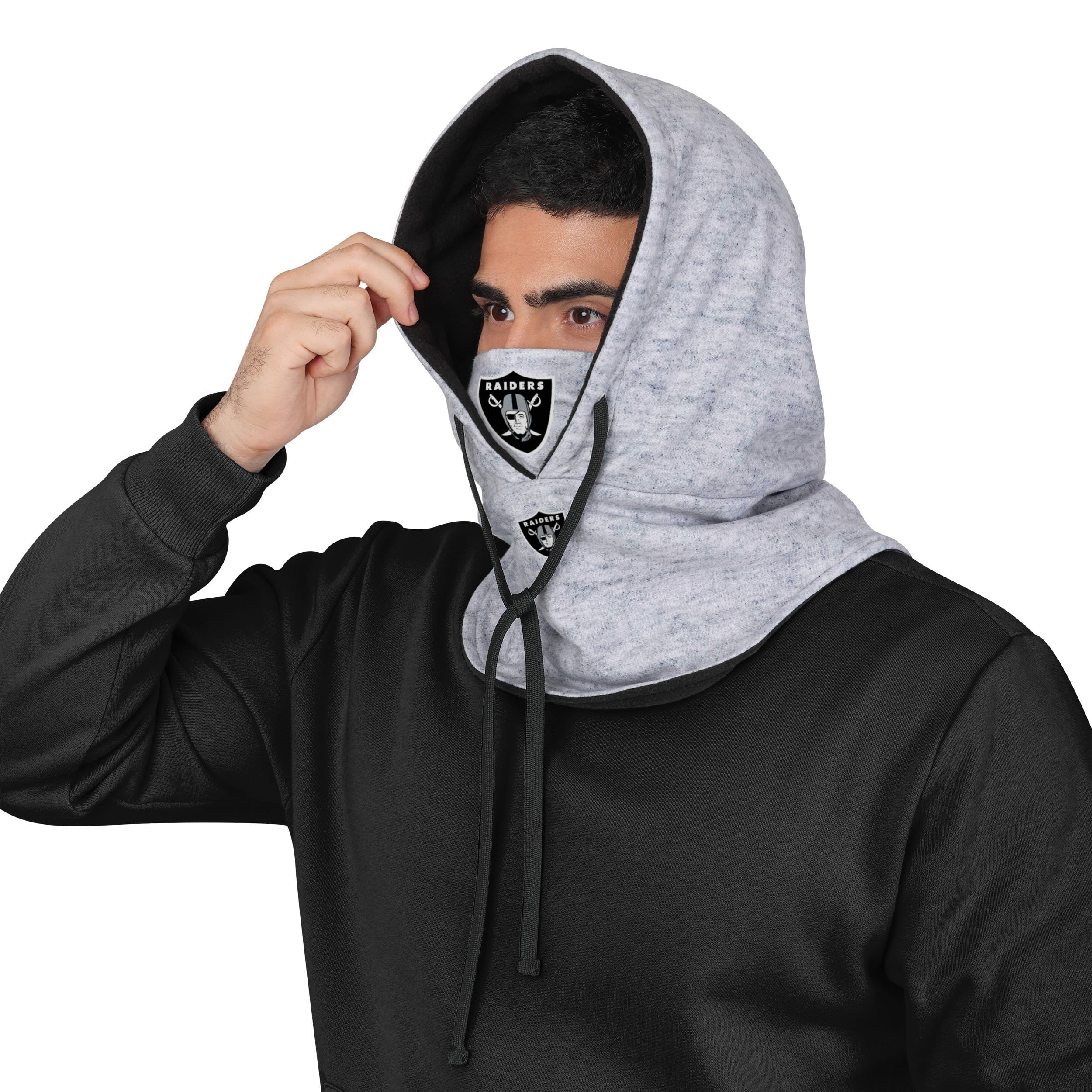 Las Vegas Raiders NFL Heather Gray Drawstring Hooded Gaiter Scarf - Image 3