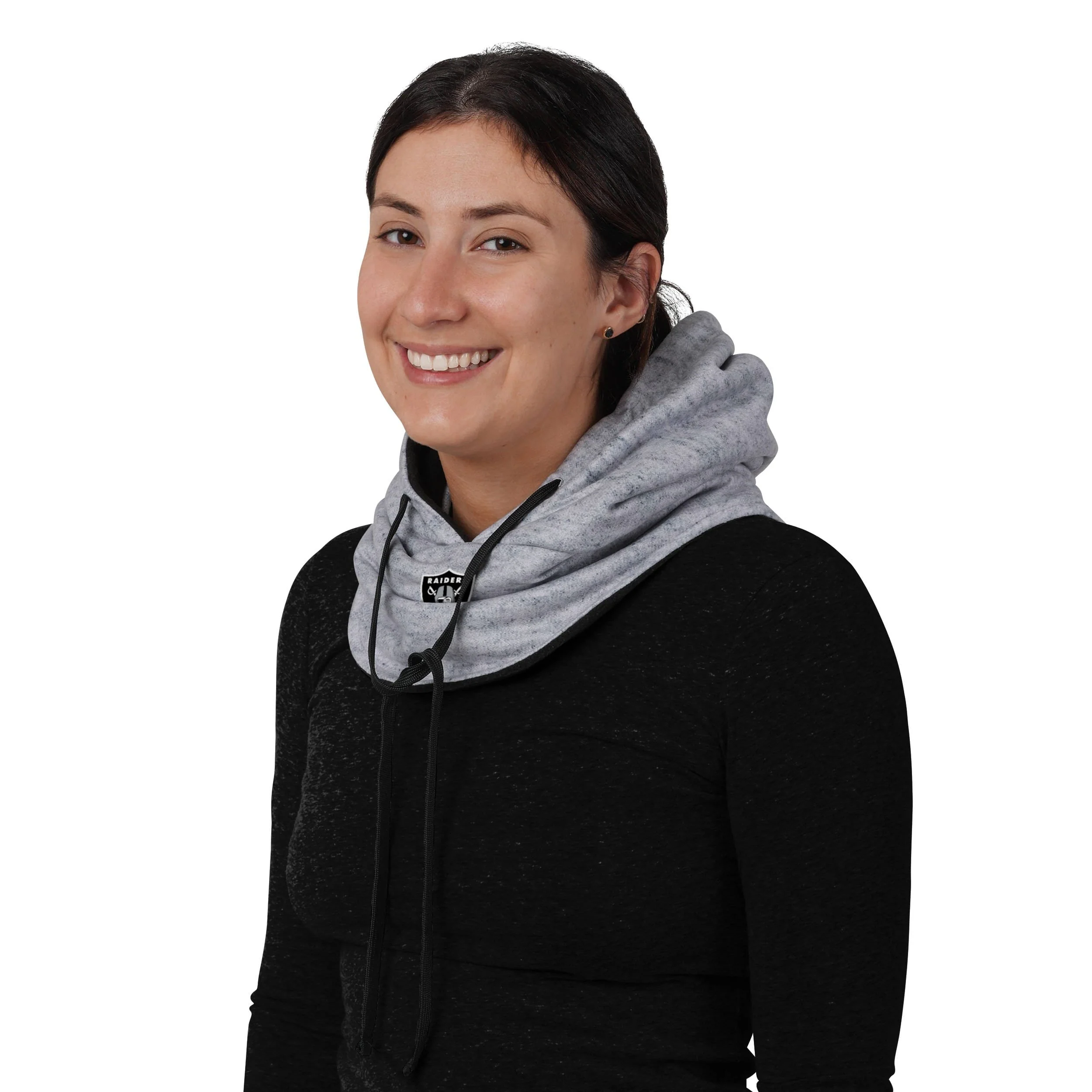 Las Vegas Raiders NFL Heather Gray Drawstring Hooded Gaiter Scarf - Image 4