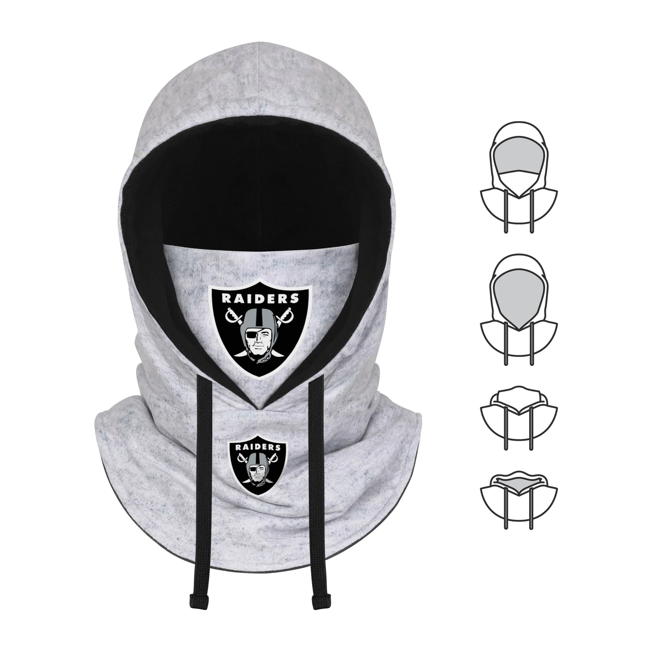 Las Vegas Raiders NFL Heather Gray Drawstring Hooded Gaiter Scarf - Image 5