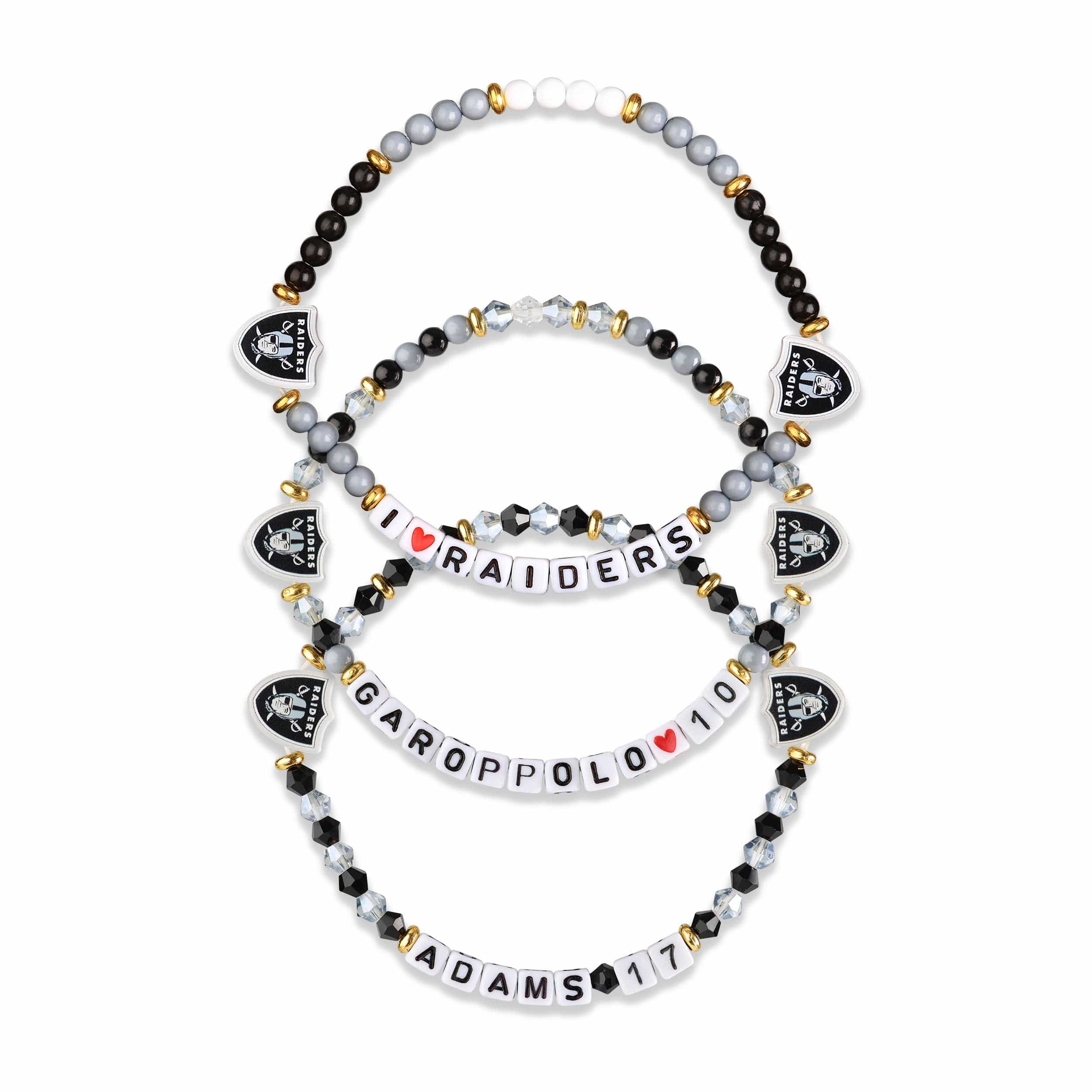 Las Vegas Raiders NFL Jimmy Garoppolo & Davante Adams 3 Pack Player Friendship Bracelet