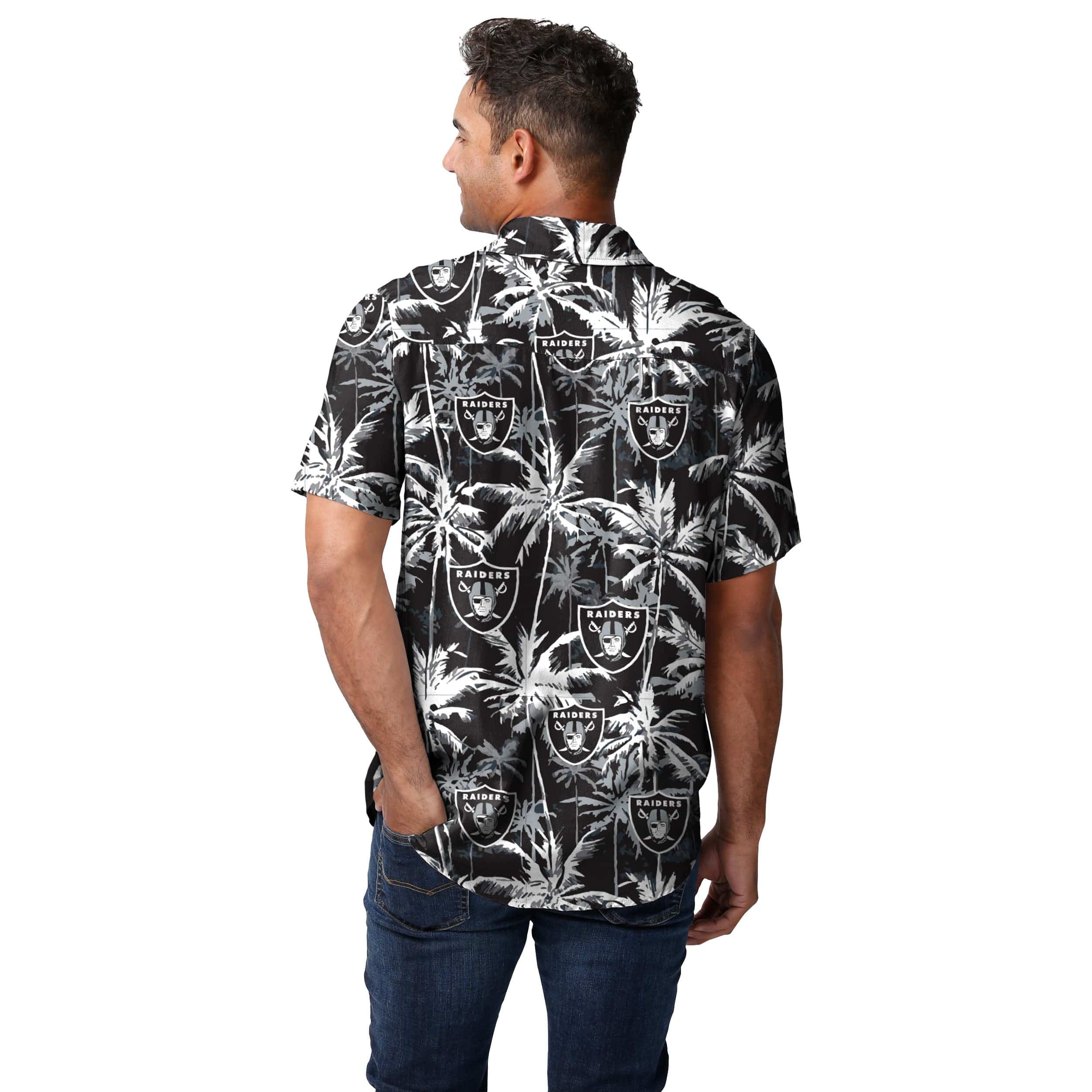 Las Vegas Raiders NFL Mens Black Floral Button Up Shirt - Image 3