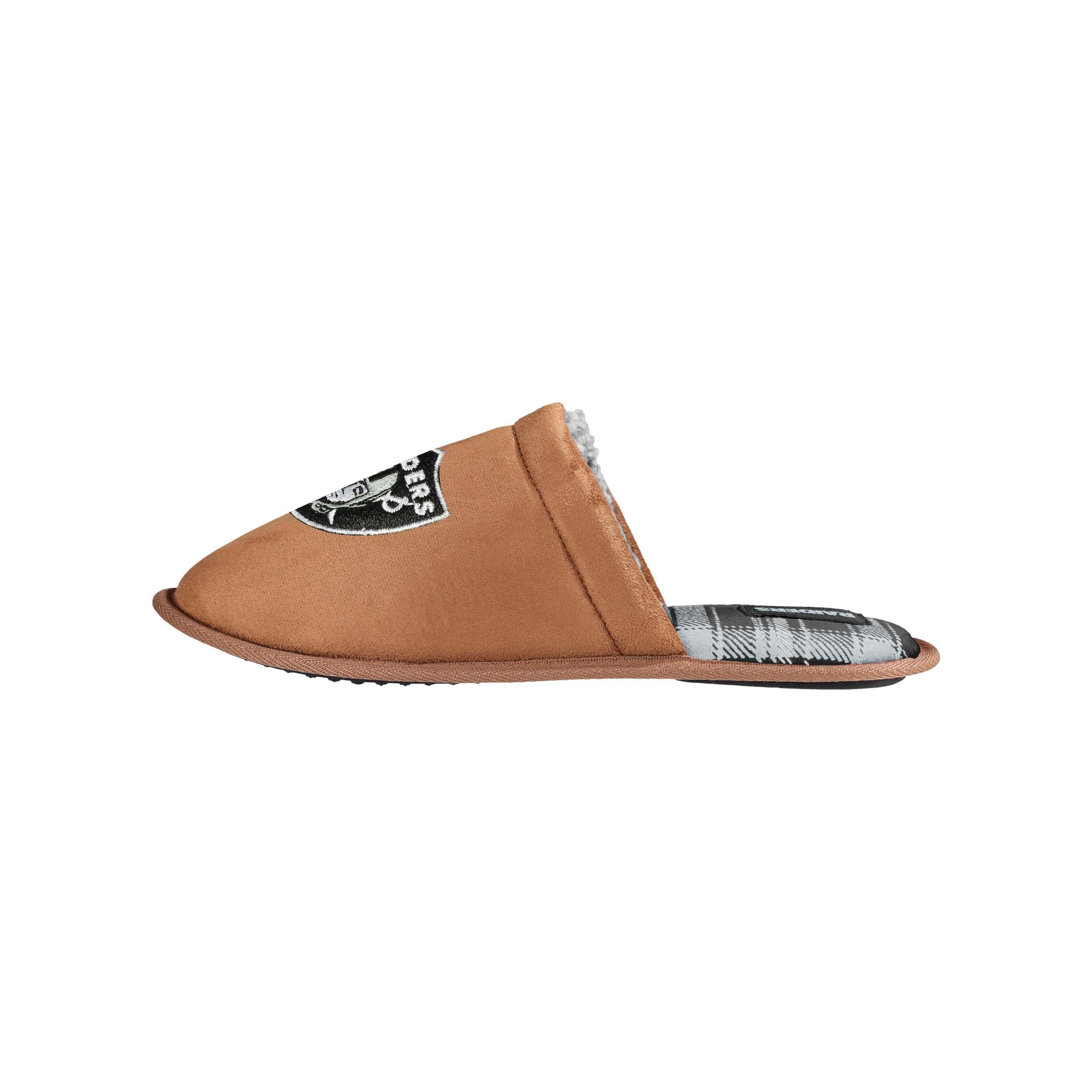 Las Vegas Raiders NFL Mens Flannel Lined Brown Suede Scuff Slipper