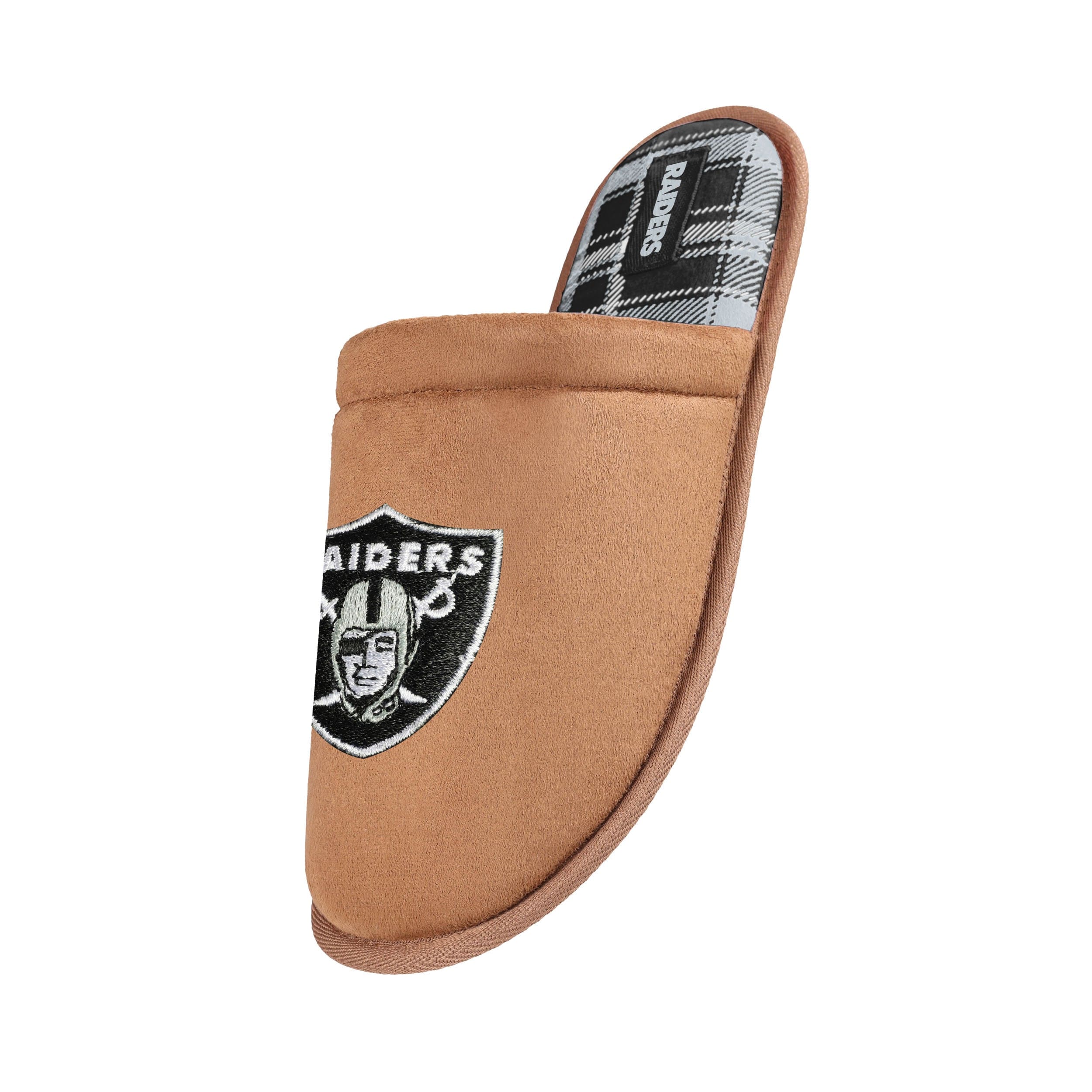 Las Vegas Raiders NFL Mens Flannel Lined Brown Suede Scuff Slipper - Image 2