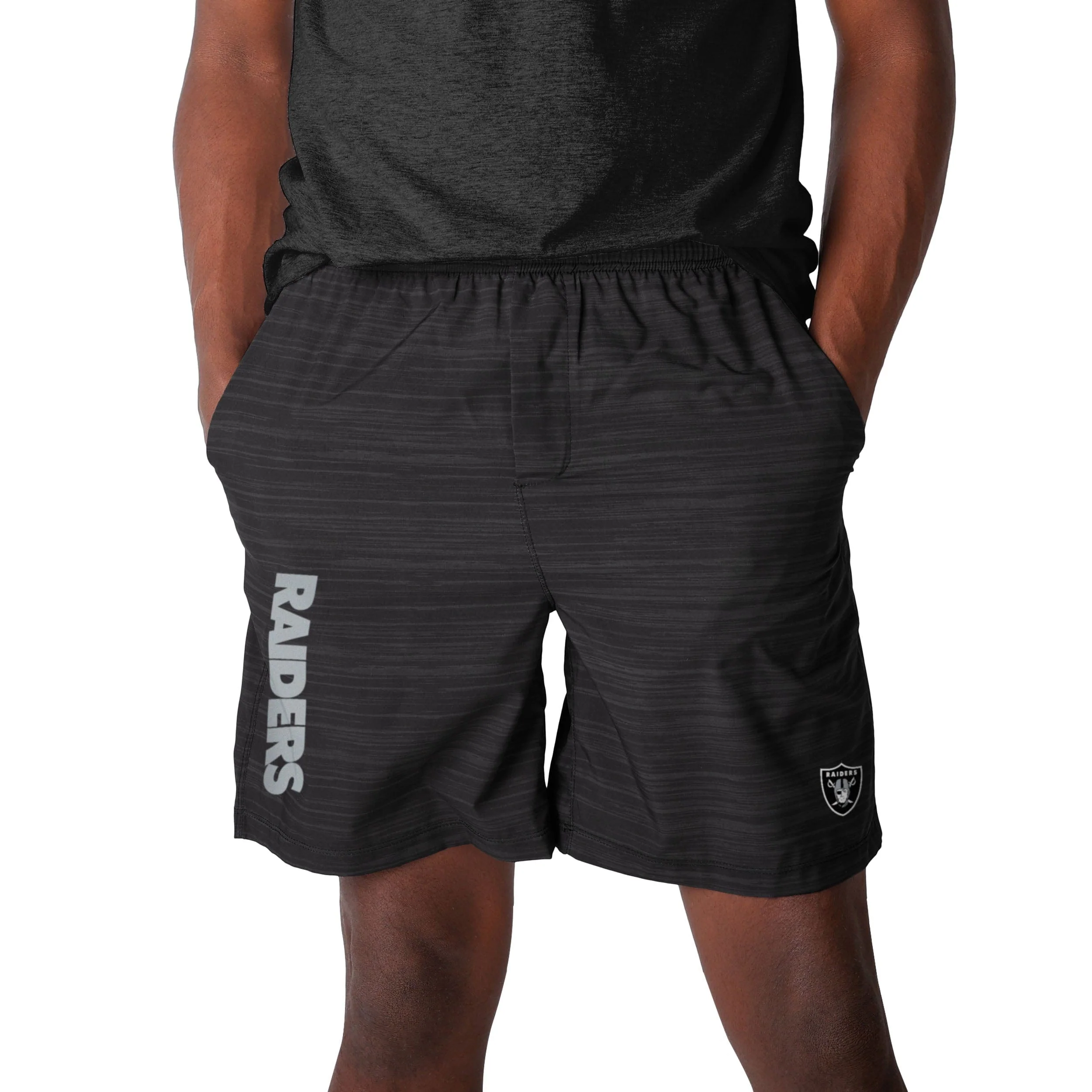 Las Vegas Raiders NFL Mens Heathered Black Woven Liner Shorts - Image 2