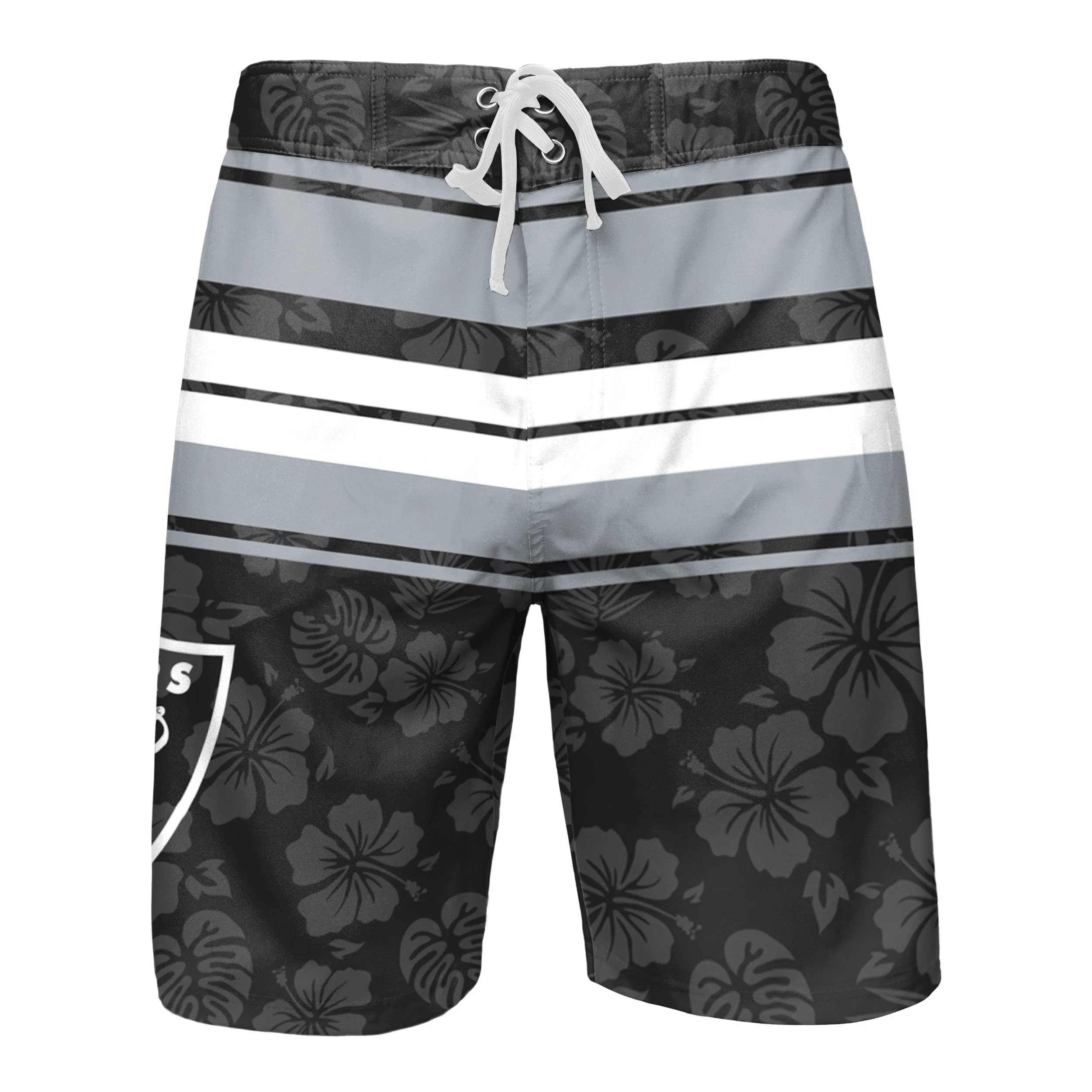 Las Vegas Raiders NFL Mens Hibiscus Boardwalk Stripe Boardshorts