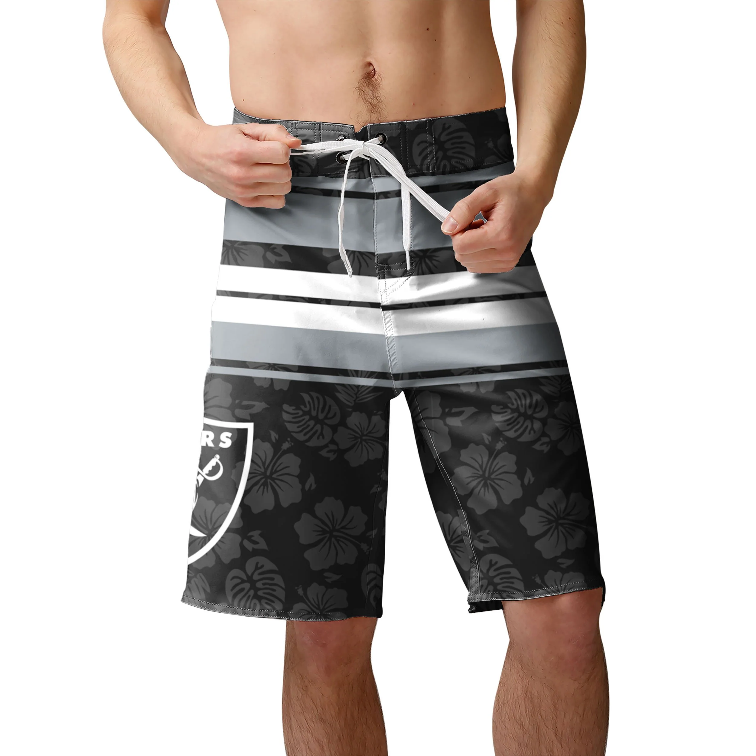 Las Vegas Raiders NFL Mens Hibiscus Boardwalk Stripe Boardshorts - Image 2