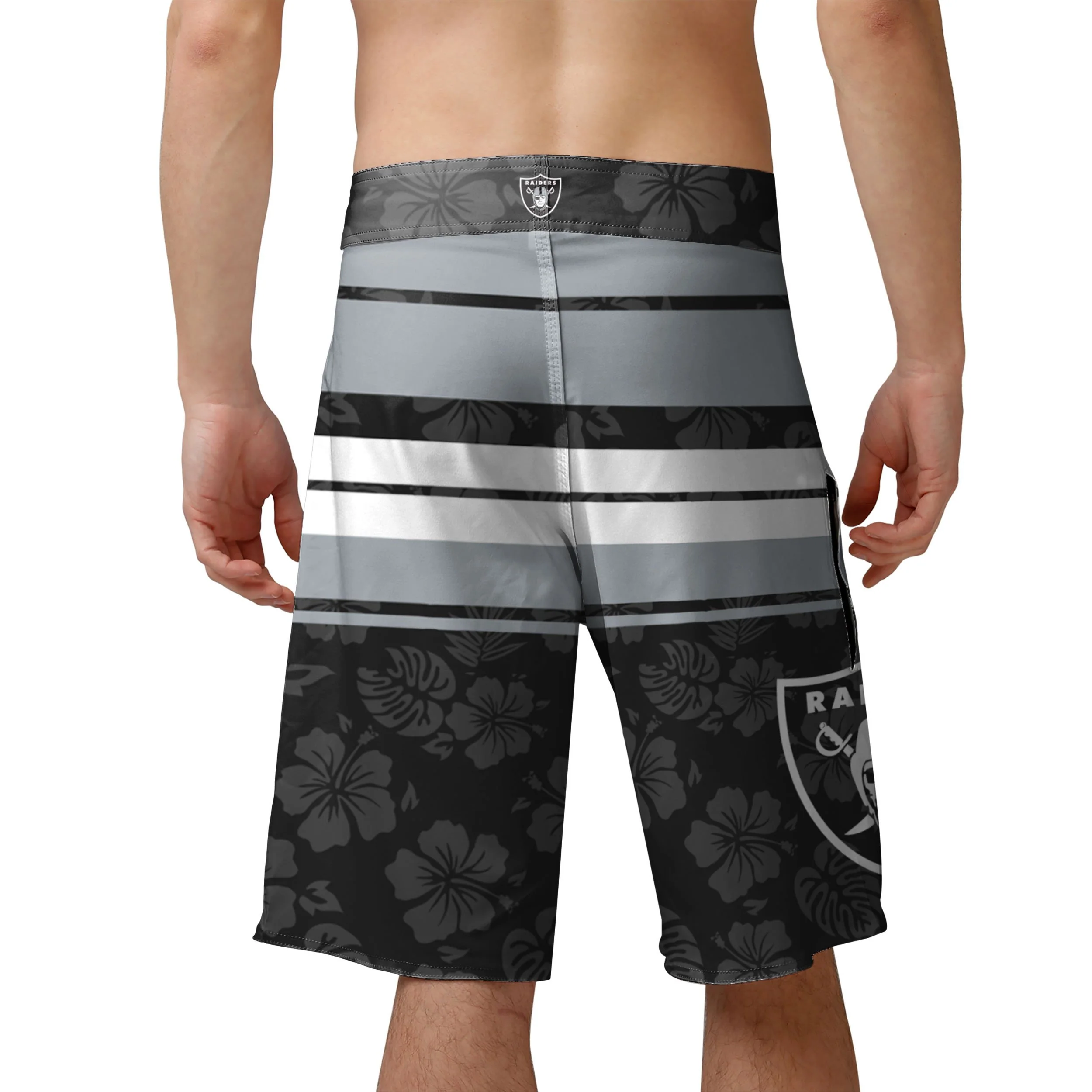 Las Vegas Raiders NFL Mens Hibiscus Boardwalk Stripe Boardshorts - Image 3