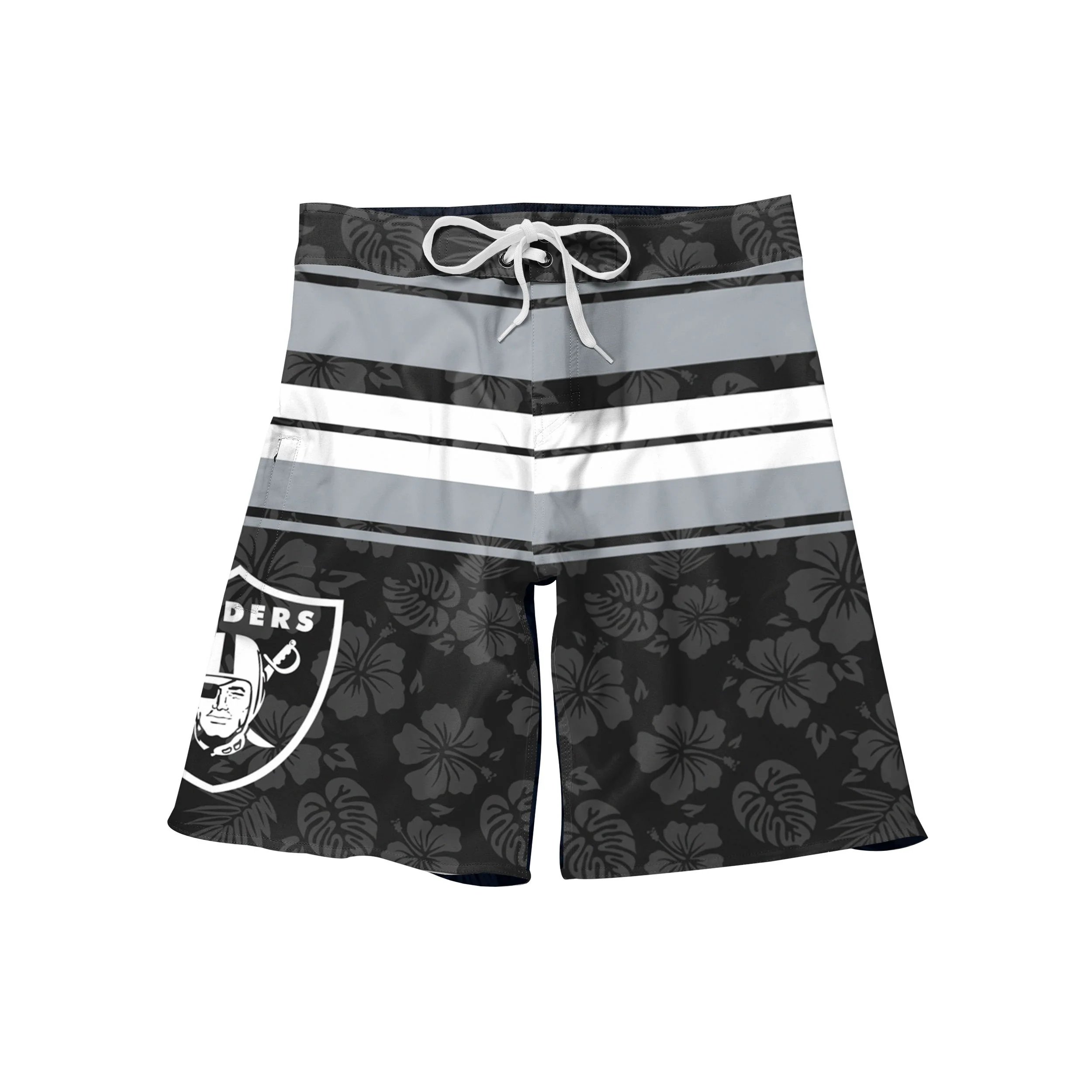 Las Vegas Raiders NFL Mens Hibiscus Boardwalk Stripe Boardshorts - Image 4