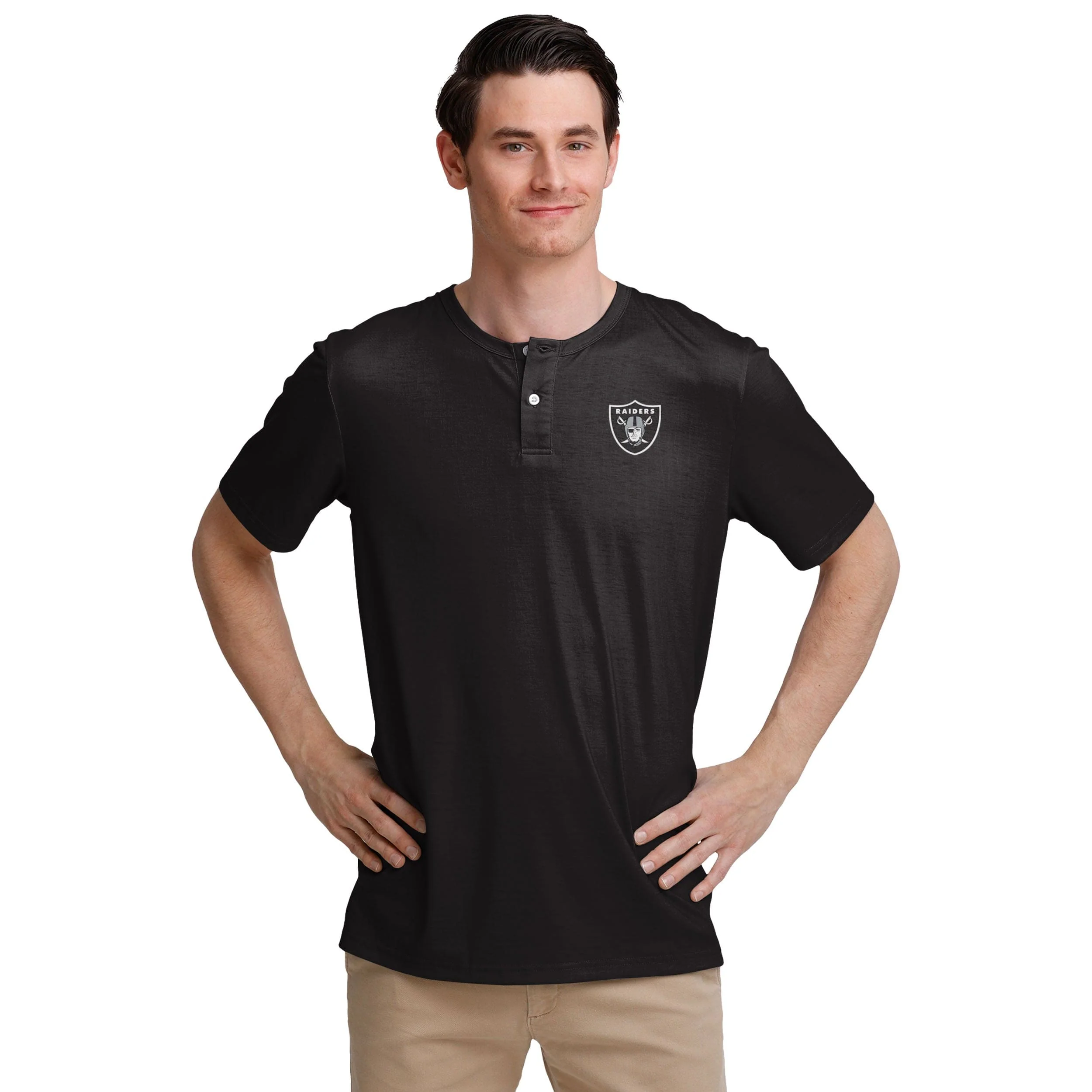 Las Vegas Raiders NFL Mens Solid Team Logo Short Sleeve Henley - Image 2