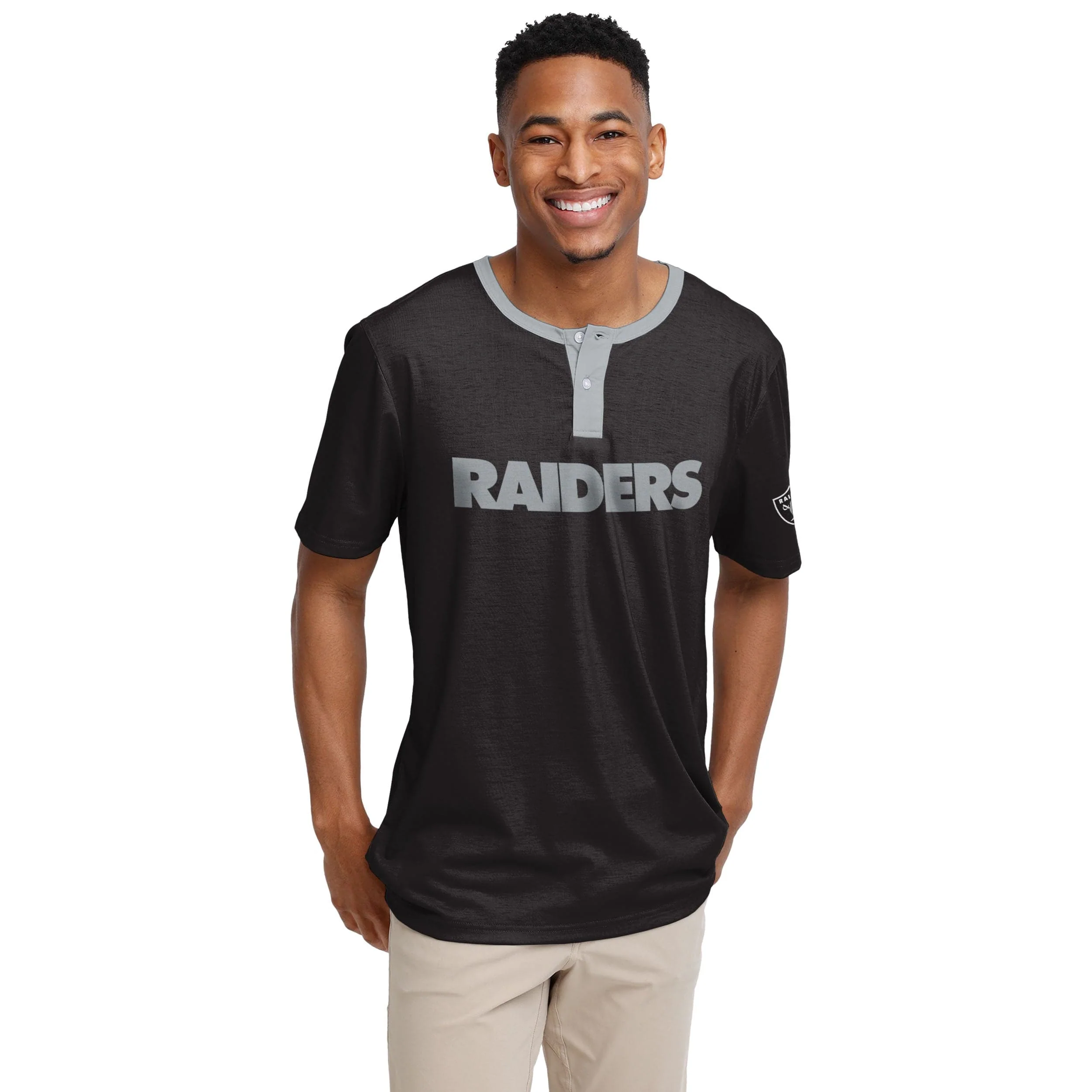 Las Vegas Raiders NFL Mens Solid Wordmark Short Sleeve Henley - Image 2