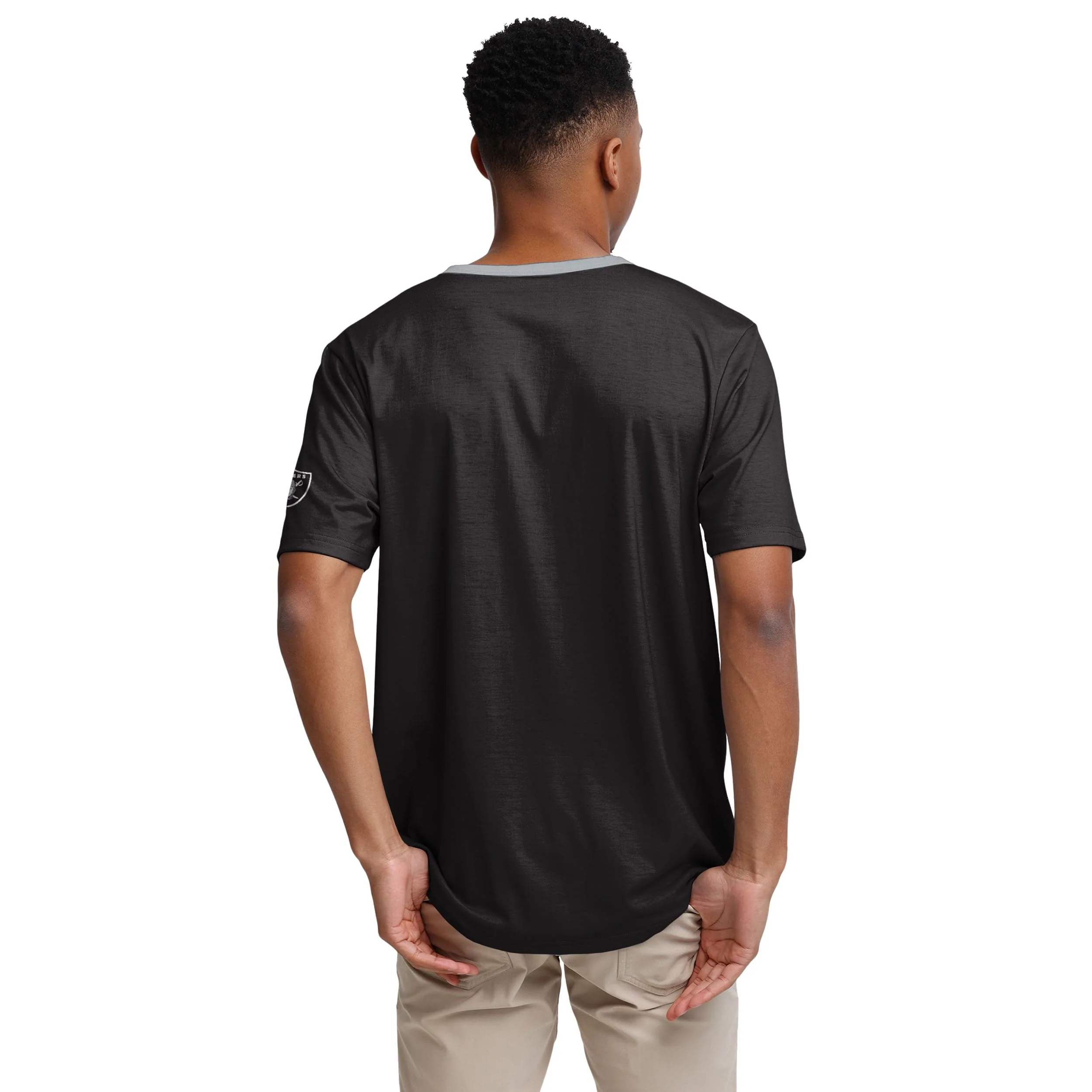 Las Vegas Raiders NFL Mens Solid Wordmark Short Sleeve Henley - Image 3