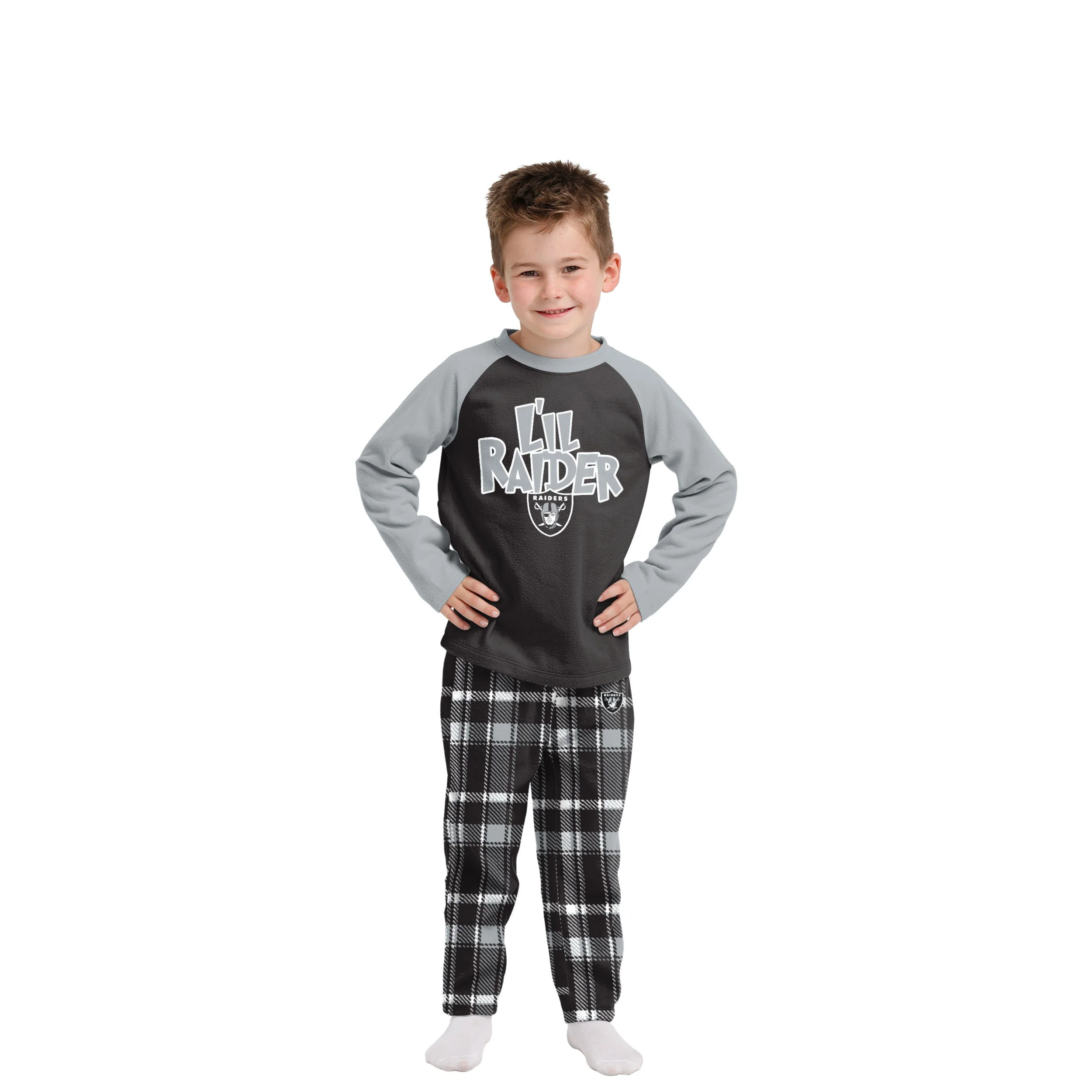 Las Vegas Raiders NFL Plaid Family Holiday Pajamas - Image 3