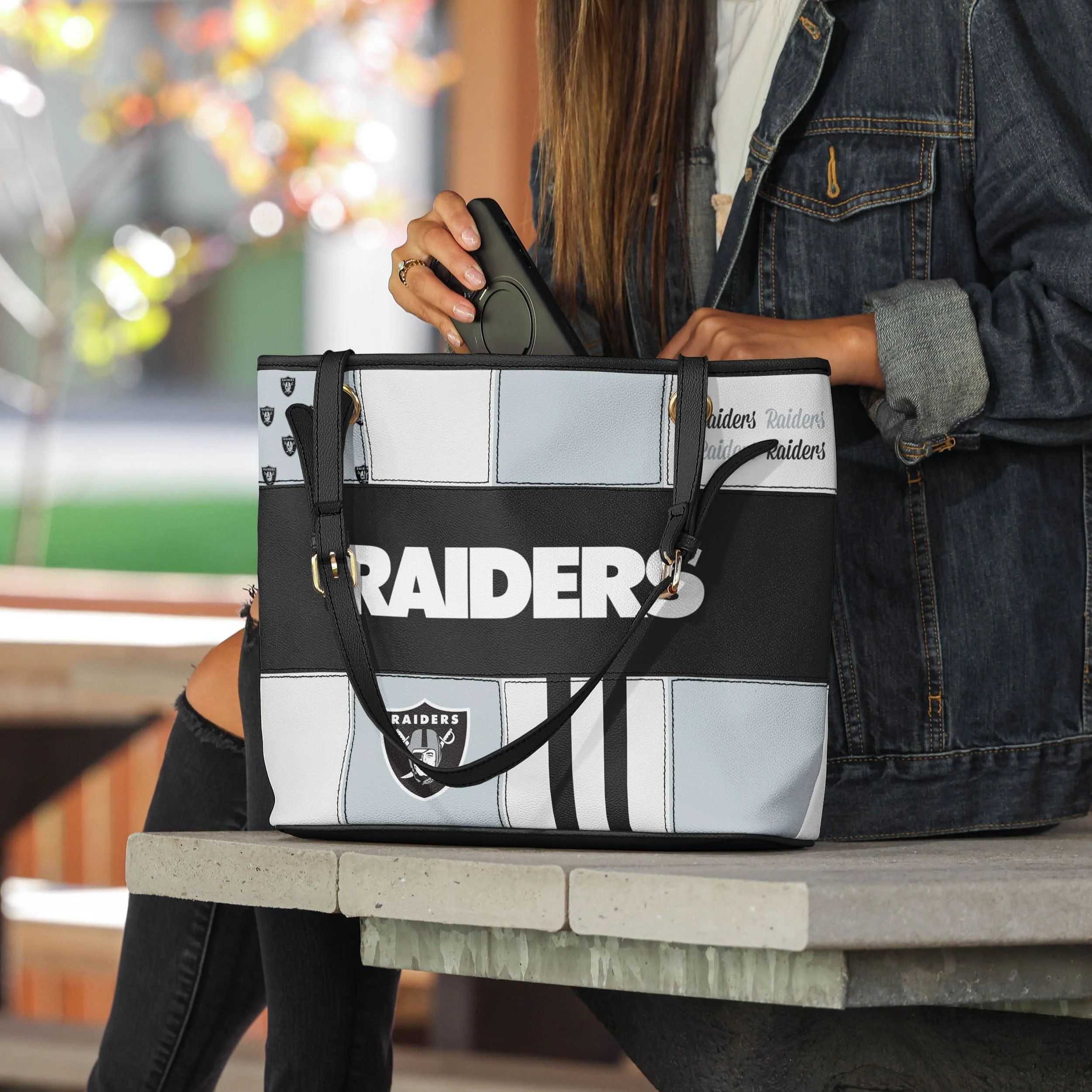 Las Vegas Raiders NFL Printed Collage Tote - Image 3
