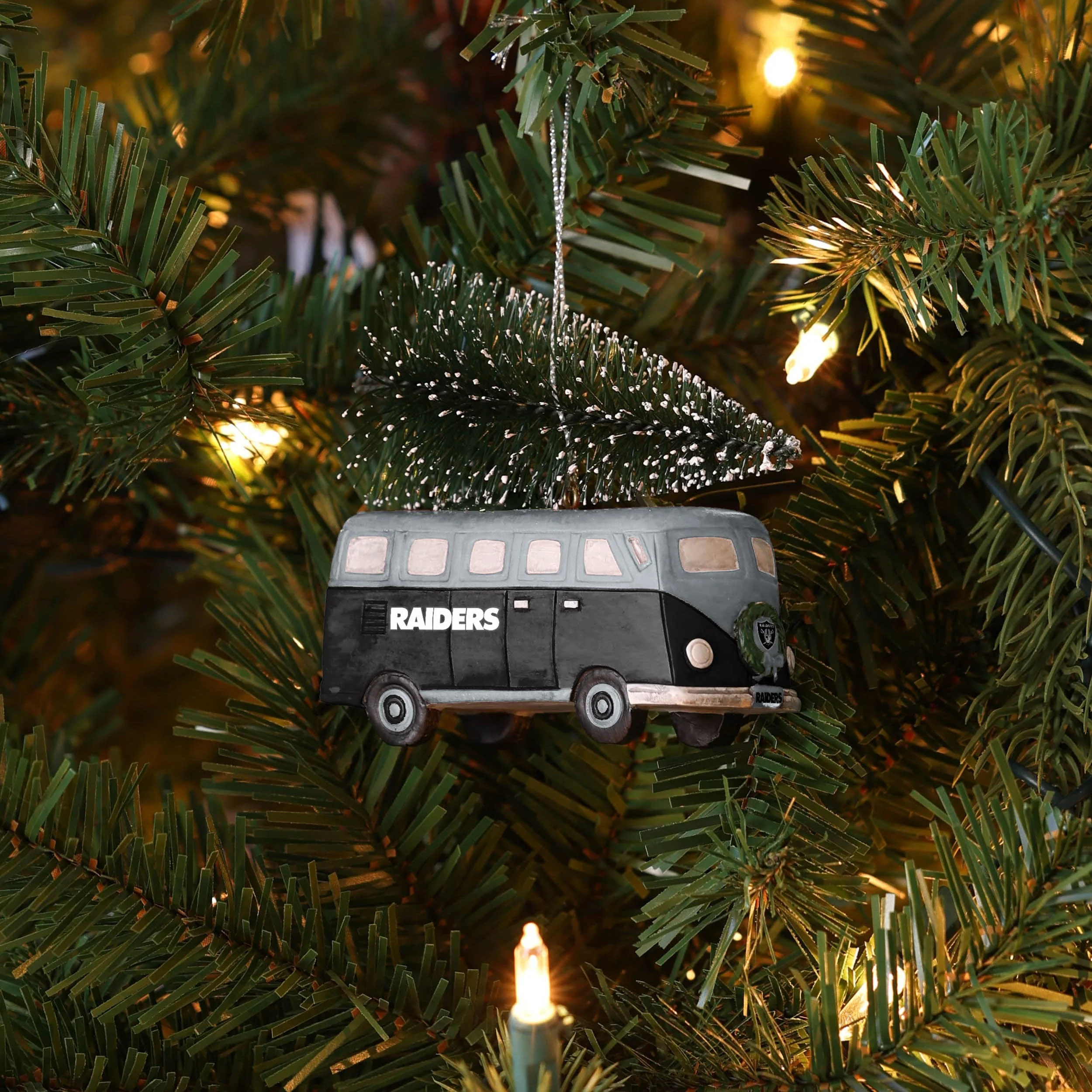 Las Vegas Raiders Retro Bus With Tree Ornament - Image 4