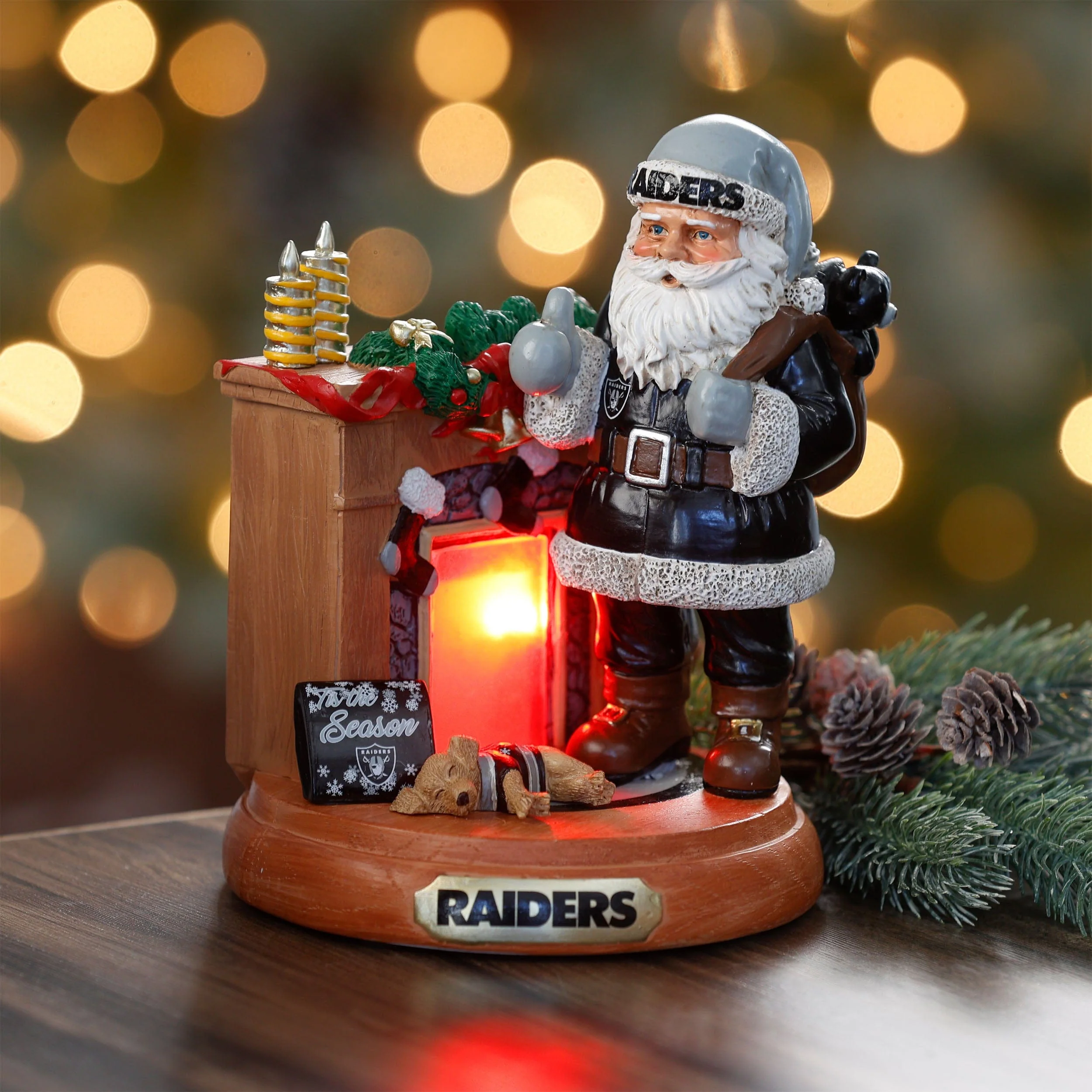 Las Vegas Raiders NFL Santa Fireplace Figurine - Image 2