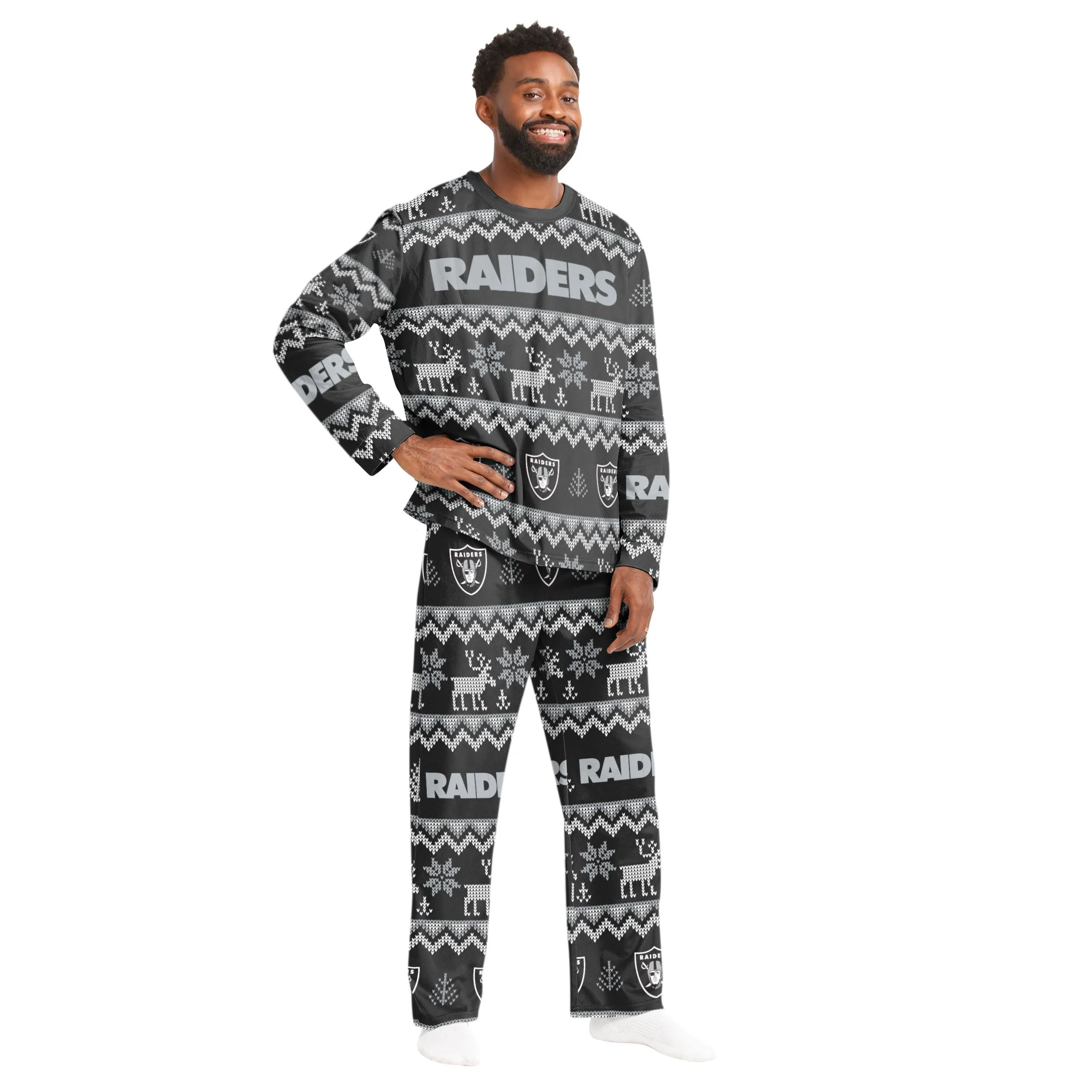 Las Vegas Raiders NFL Ugly Pattern Family Holiday Pajamas - Image 6