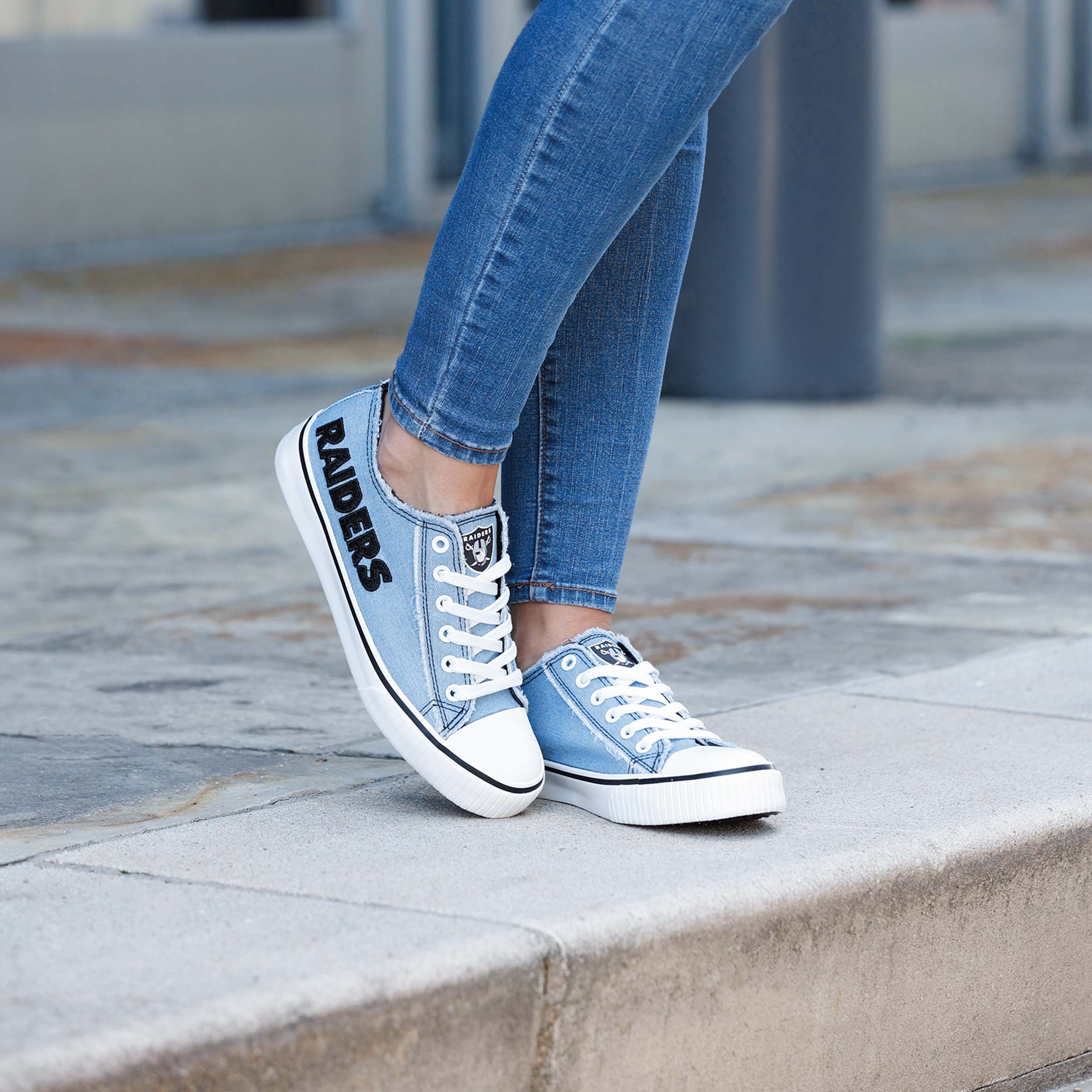 Las Vegas Raiders NFL Womens Denim Low Top Canvas Shoes - Image 3