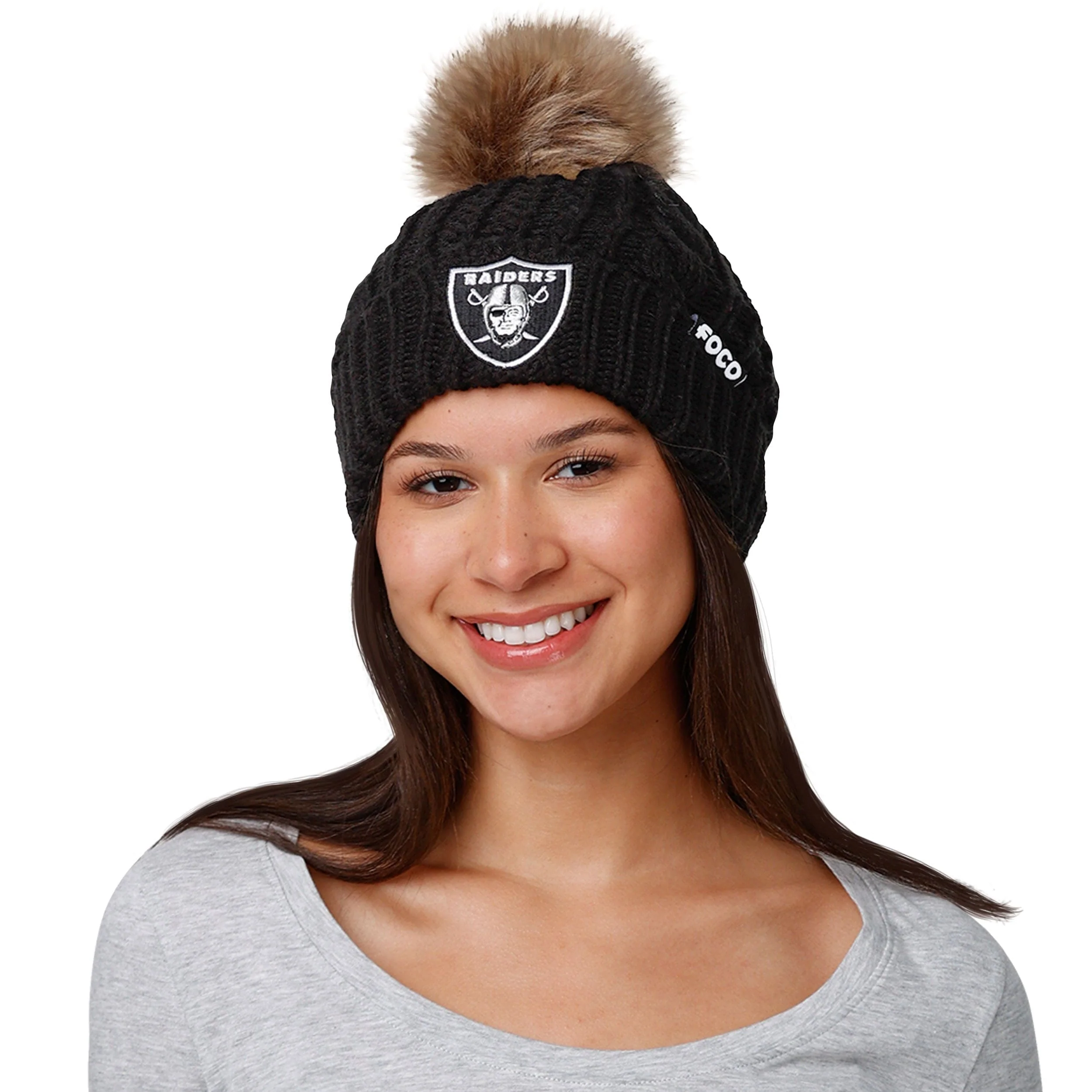 Las Vegas Raiders NFL Womens Faux Fur Pom Beanie - Image 3