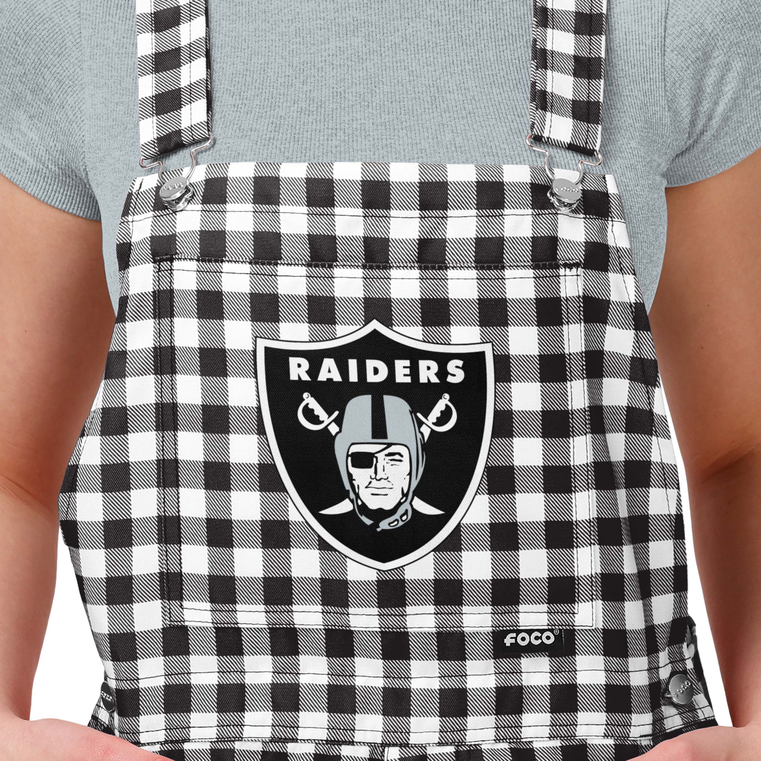 Las Vegas Raiders NFL Womens Gingham Check Bib Shortalls - Image 3