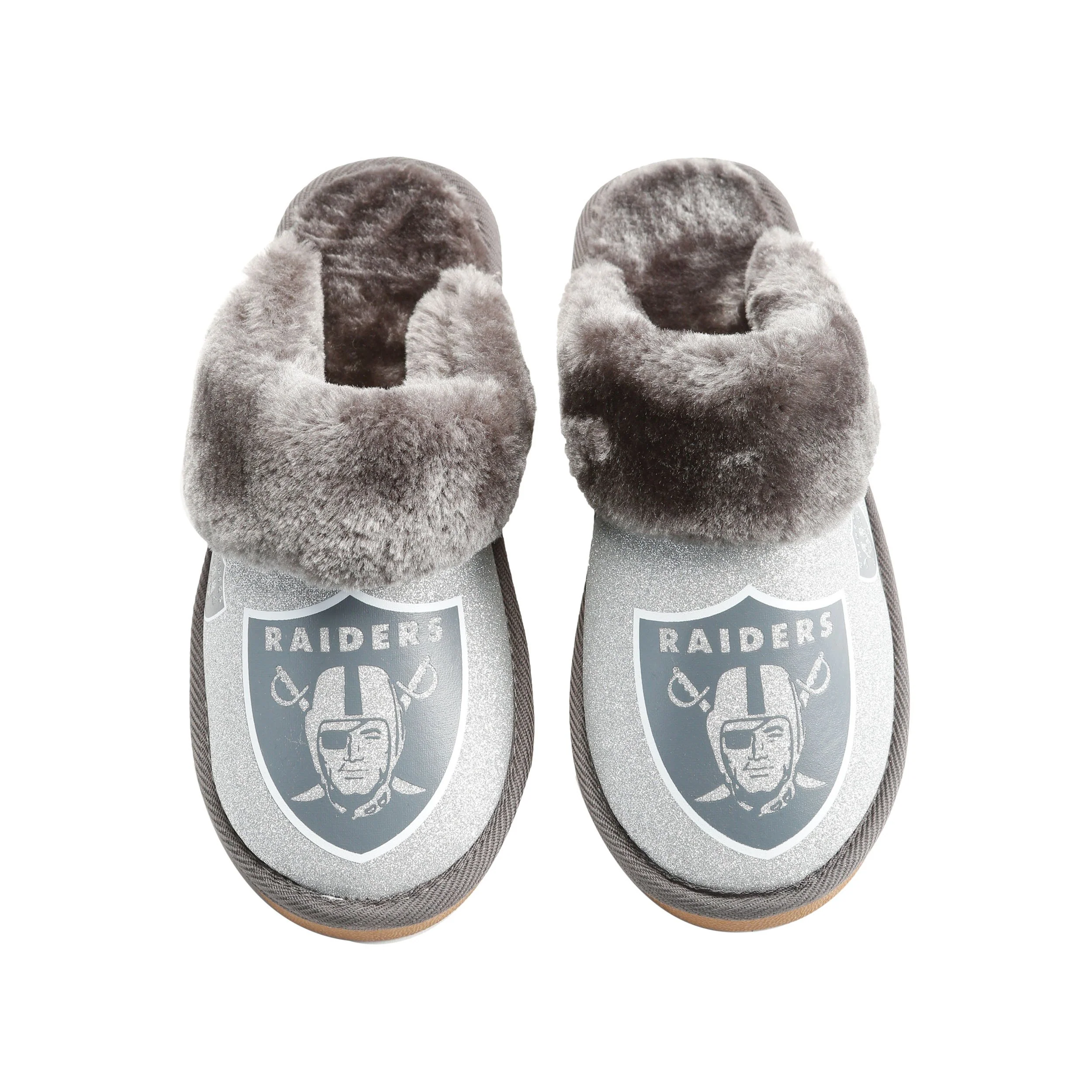 Las Vegas Raiders NFL Womens Glitter Open Back Fur Moccasin Slippers - Image 2