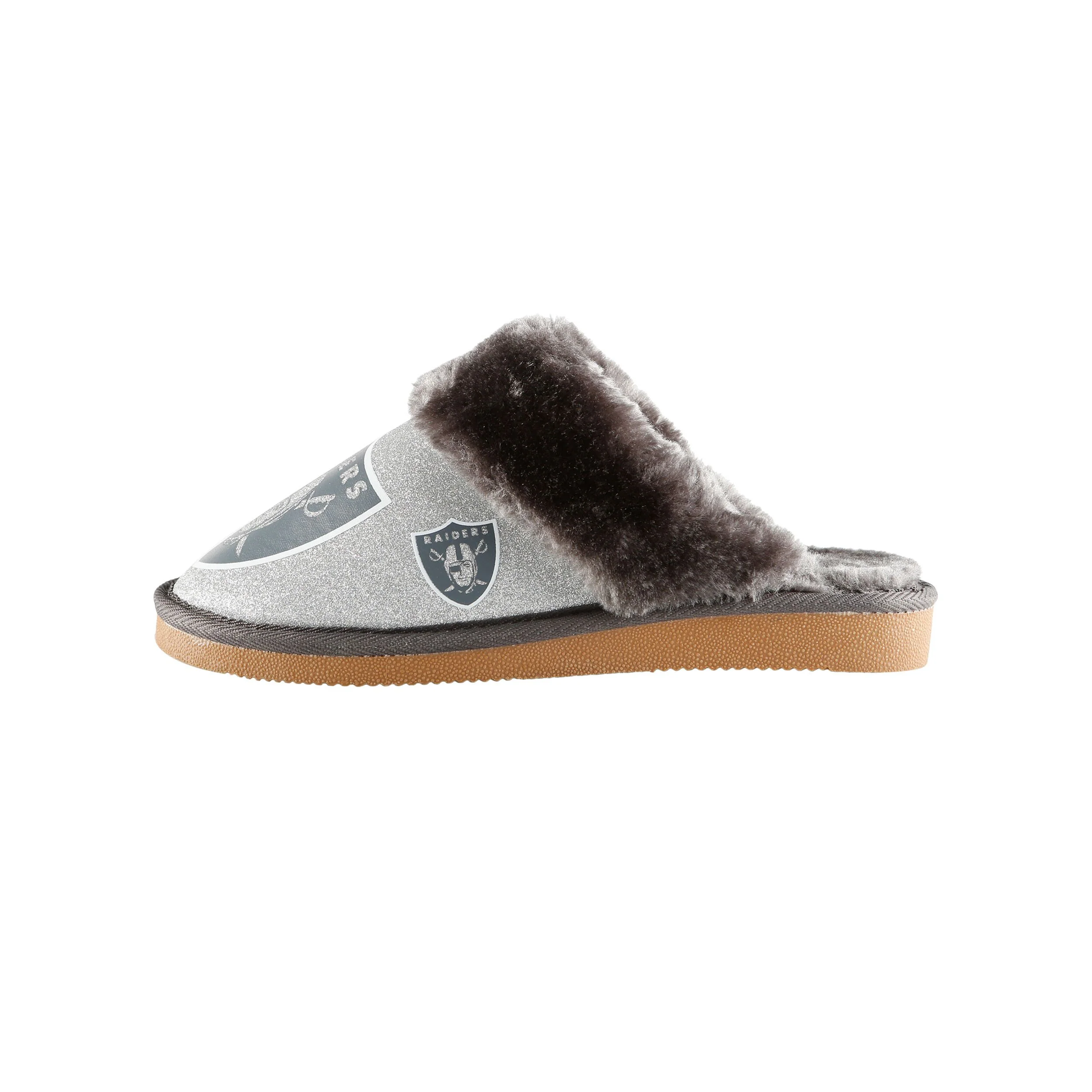 Las Vegas Raiders NFL Womens Glitter Open Back Fur Moccasin Slippers - Image 4
